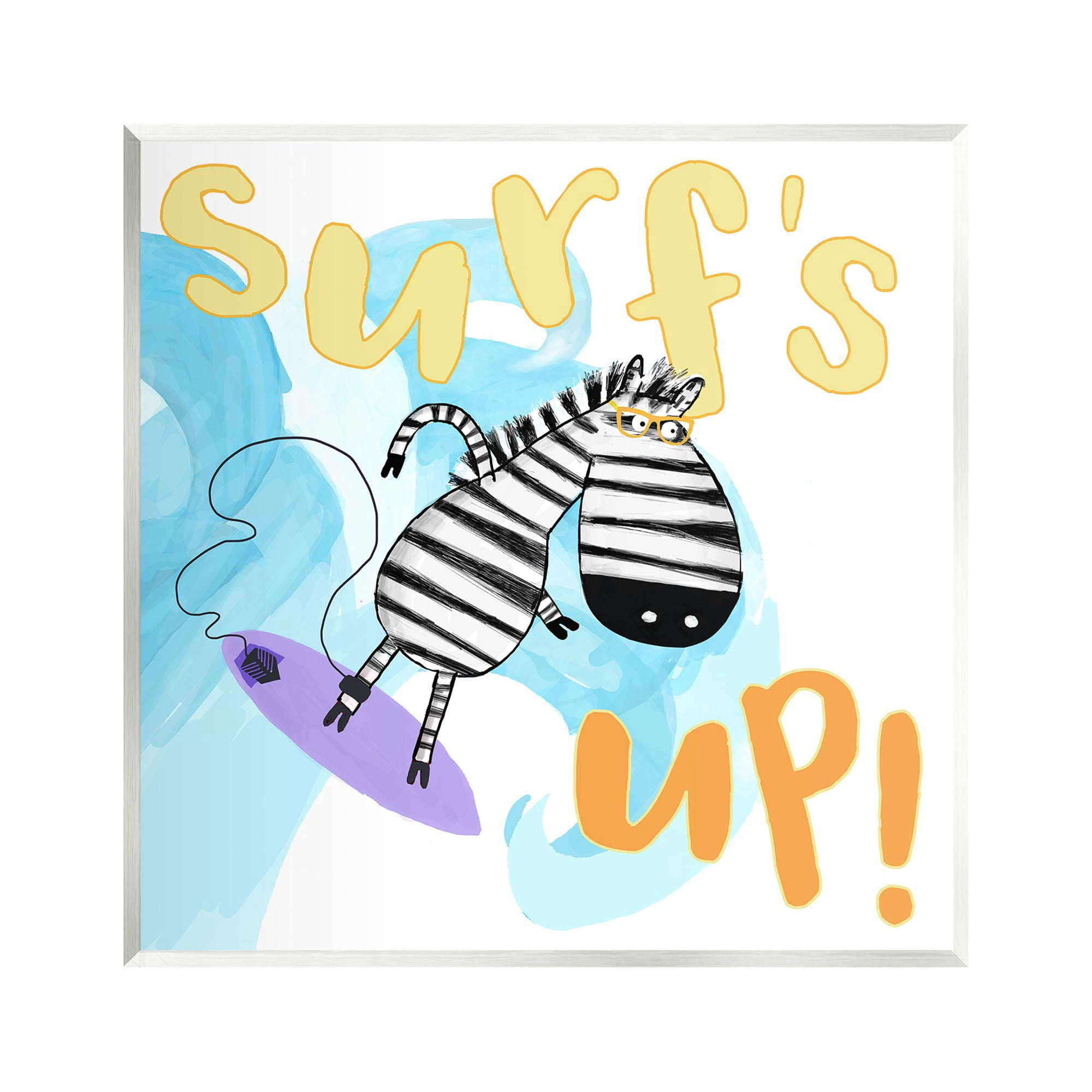 Stupell Industries Surf's Up Zebra Phrase Animals & Insects Painting Unframed Art Print Wall Art, 12 x 12