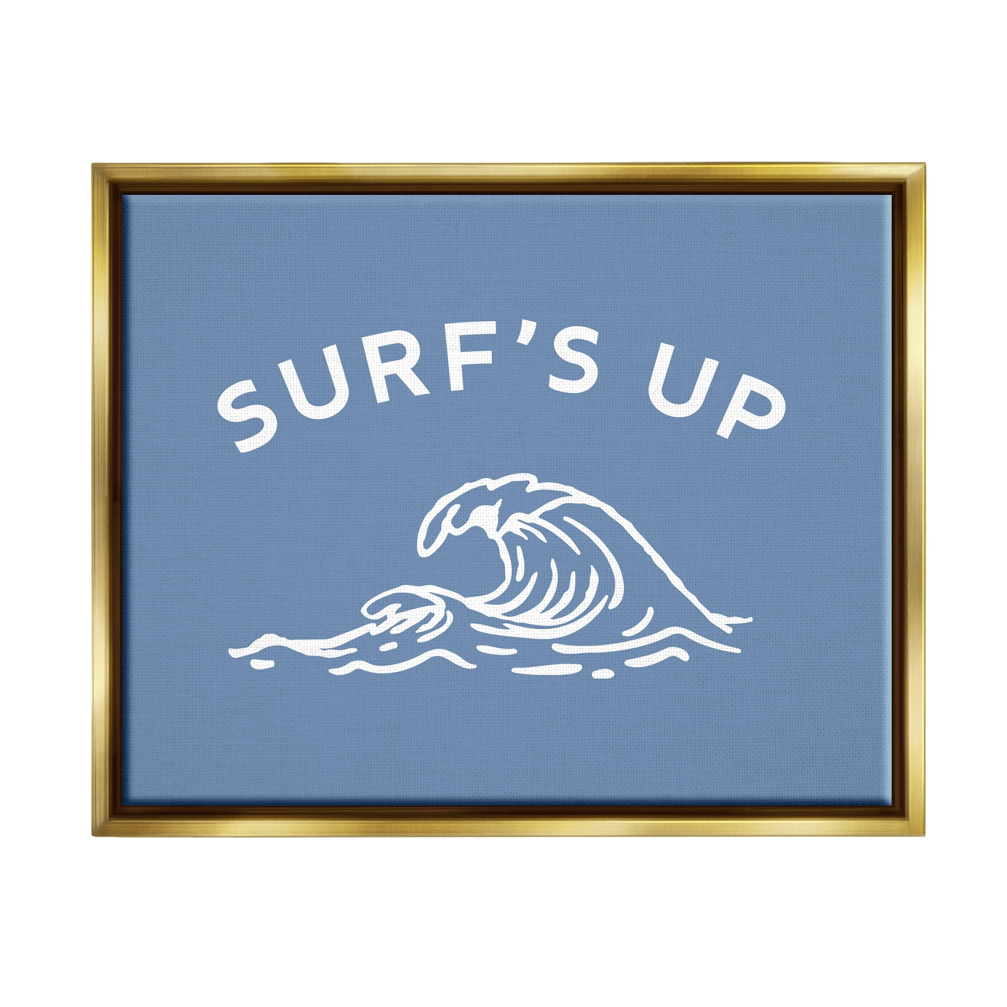 Stupell Industries Surf's Up on Blue Landscape Painting Gold Floater Framed Canvas Art Print Wall Art, 21 x 17