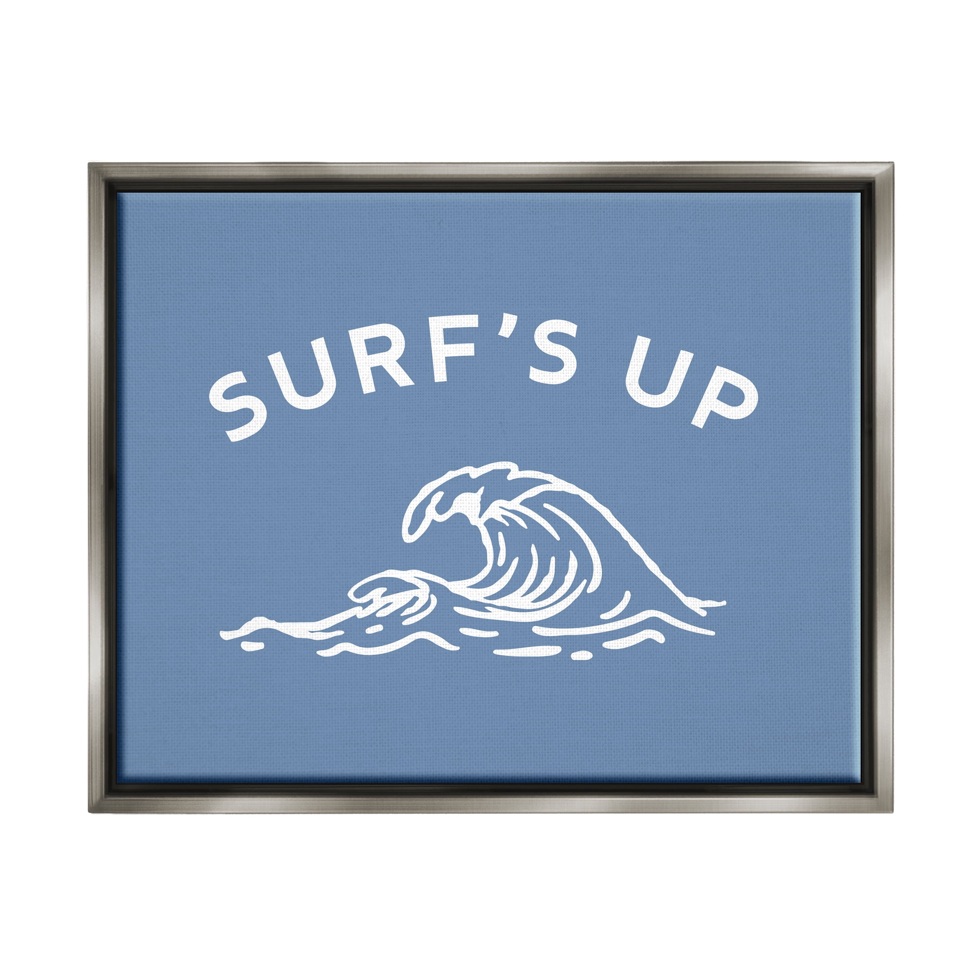 Stupell Industries Surf's Up on Blue Landscape Painting Gray Floater Framed Canvas Art Print Wall Art, 31 x 25