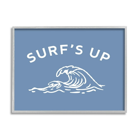 Stupell Industries Surf's Up on Blue Landscape Painting Gray Framed Art Print Wall Art, 14 x 11