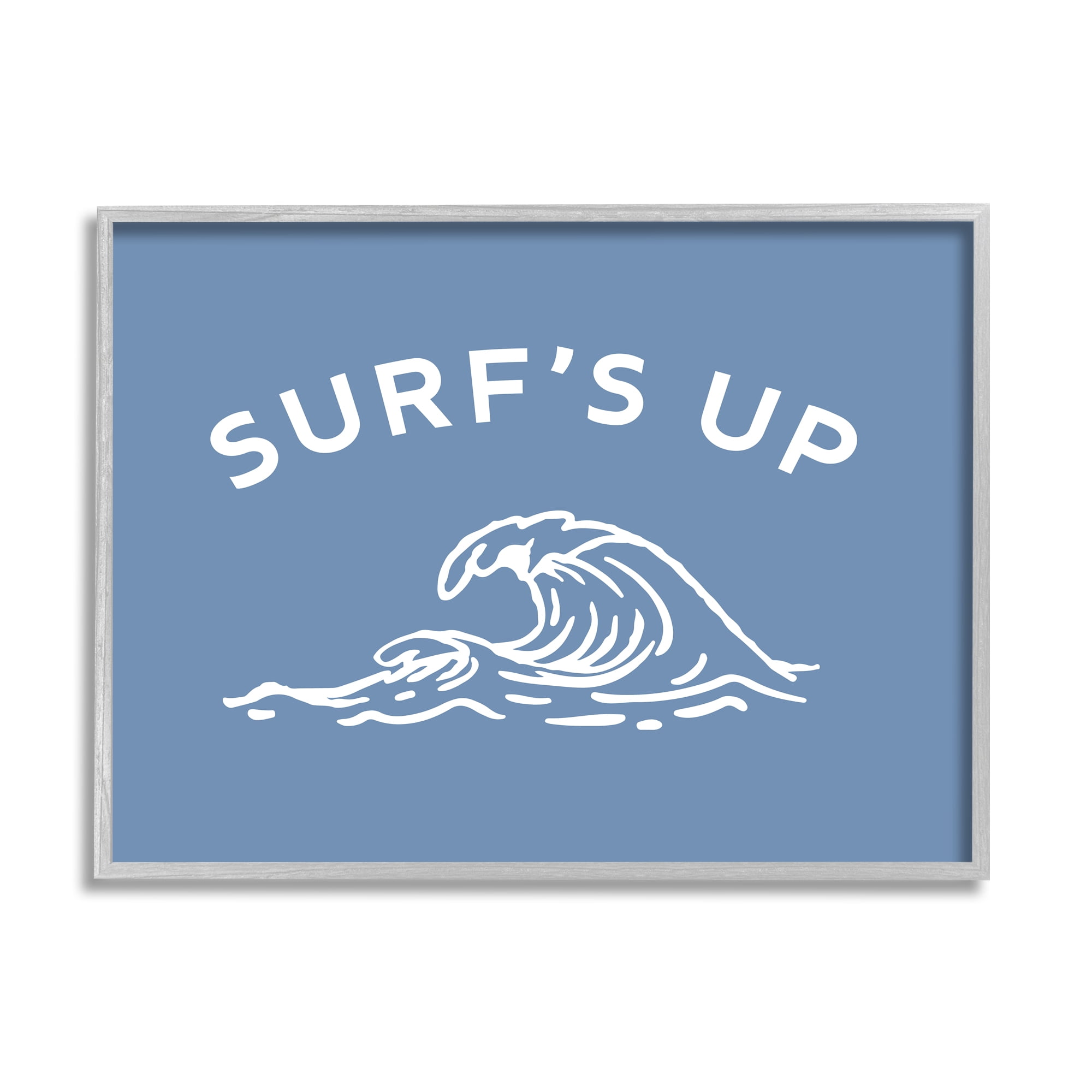 Stupell Industries Surf's Up on Blue Landscape Painting Gray Framed Art Print Wall Art, 30 x 24