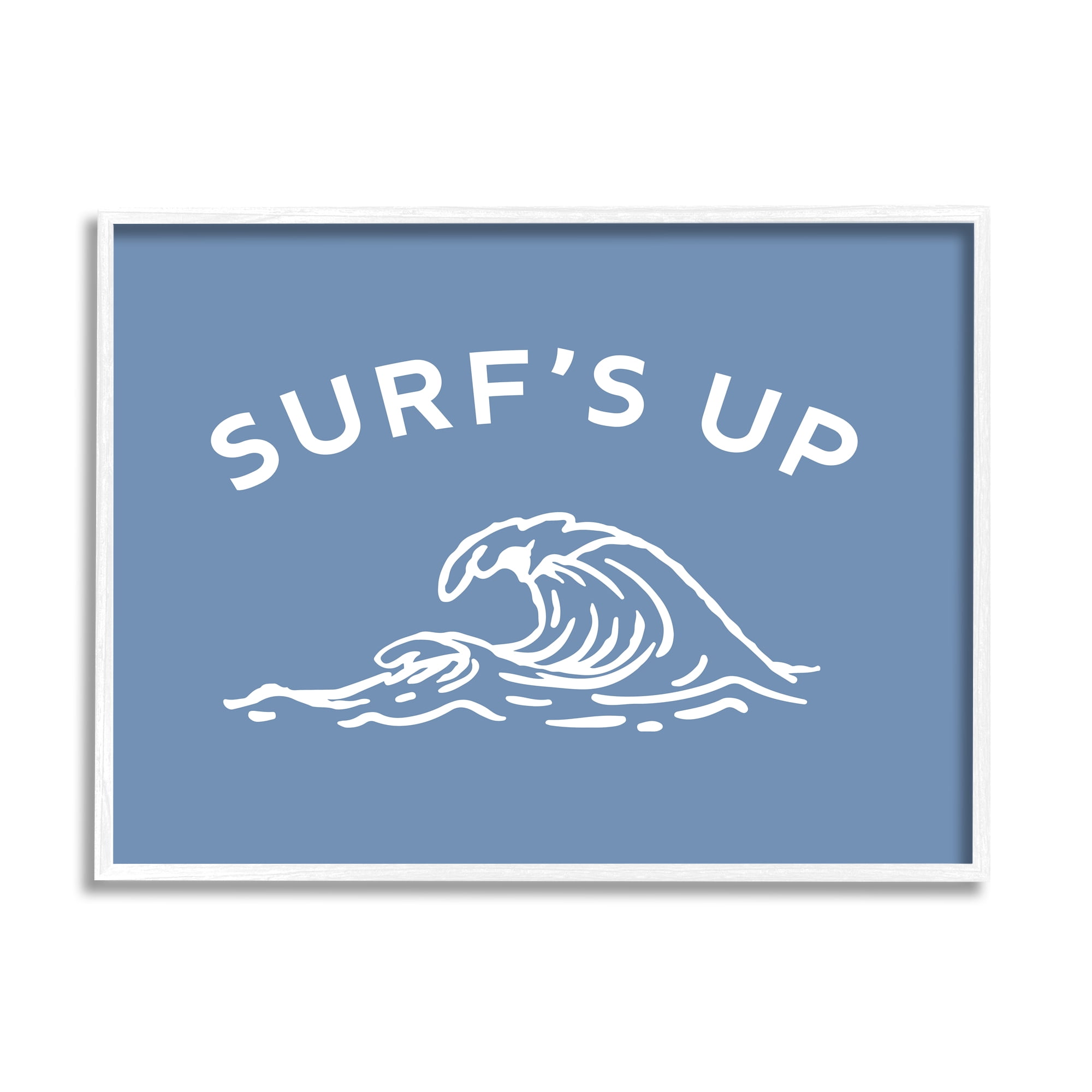 Stupell Industries Surf's Up on Blue Landscape Painting White Framed Art Print Wall Art, 14 x 11