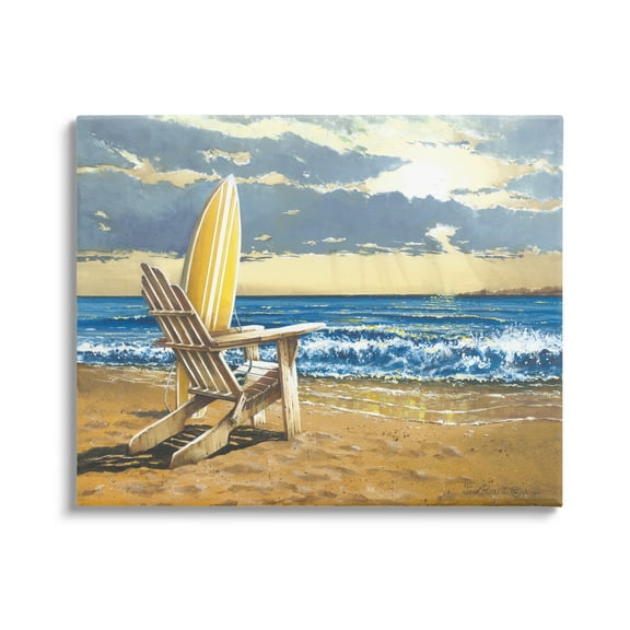 Stupell Industries Surfboard & Beach Waves Nature Painting Gallery Wrapped Canvas Print Wall Art, 20 x 16