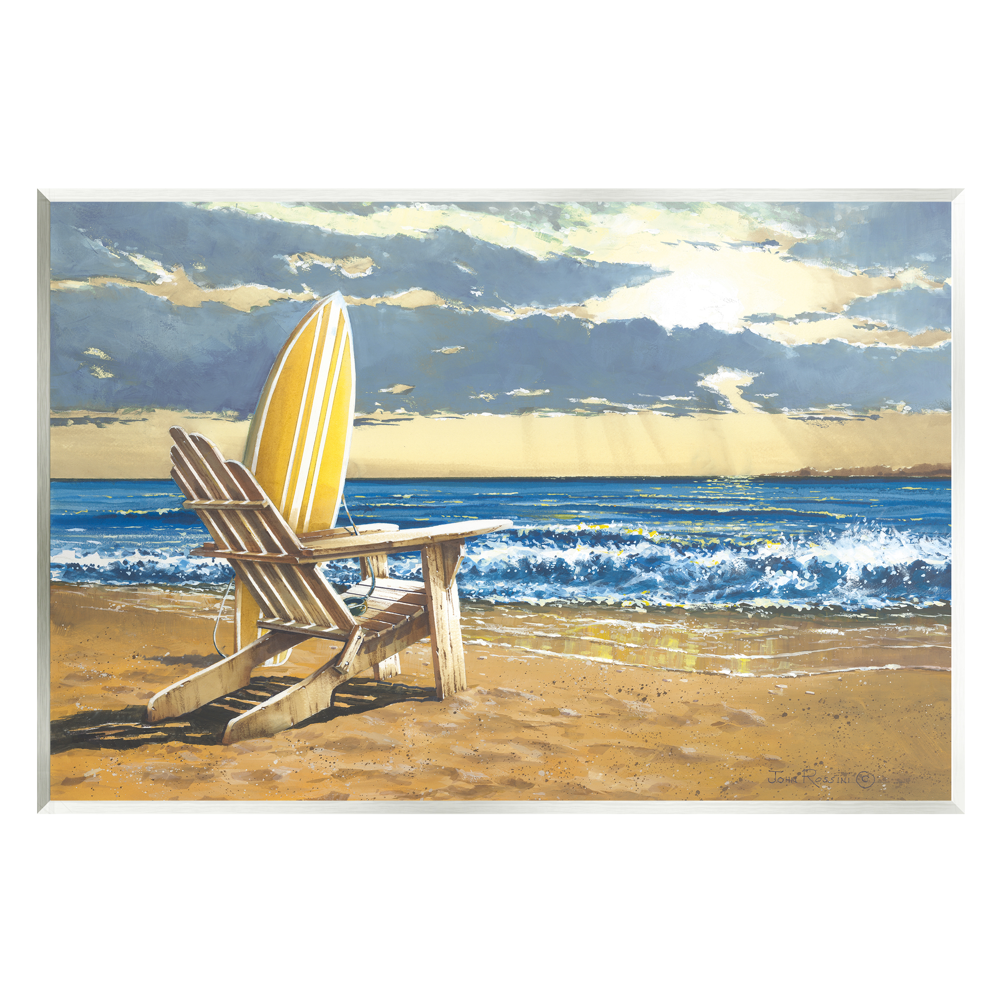 Stupell Industries Surfboard & Beach Waves Nature Painting Unframed Art ...