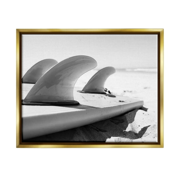 Stupell Industries Surfboard Fins Beach Sports Photography Ocean Coast Photograph Metallic Gold Floating Framed Canvas Print Wall Art, Design by Two Smart Blondes