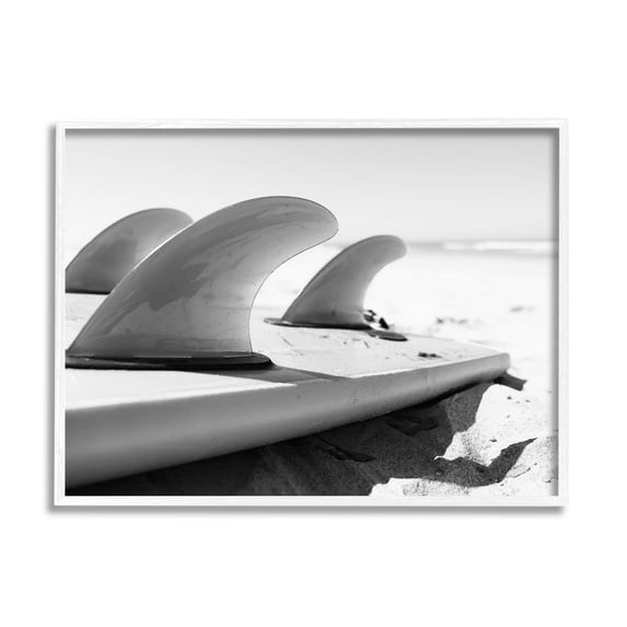 Stupell Industries Surfboard Fins Beach Sports Photography Ocean Coast Photograph White Framed Art Print Wall Art, Design by Two Smart Blondes
