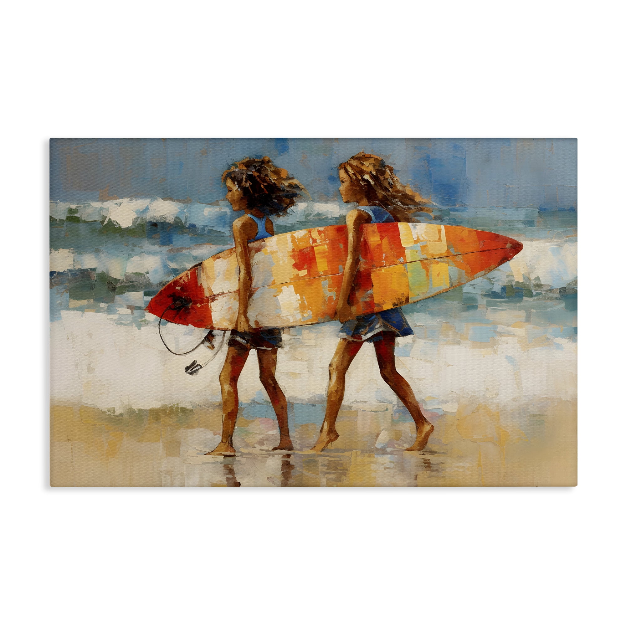Stupell Industries Surfboard Kids Friends Sports Painting Gallery Wrapped Canvas Art Print Wall Art, 30 x 20