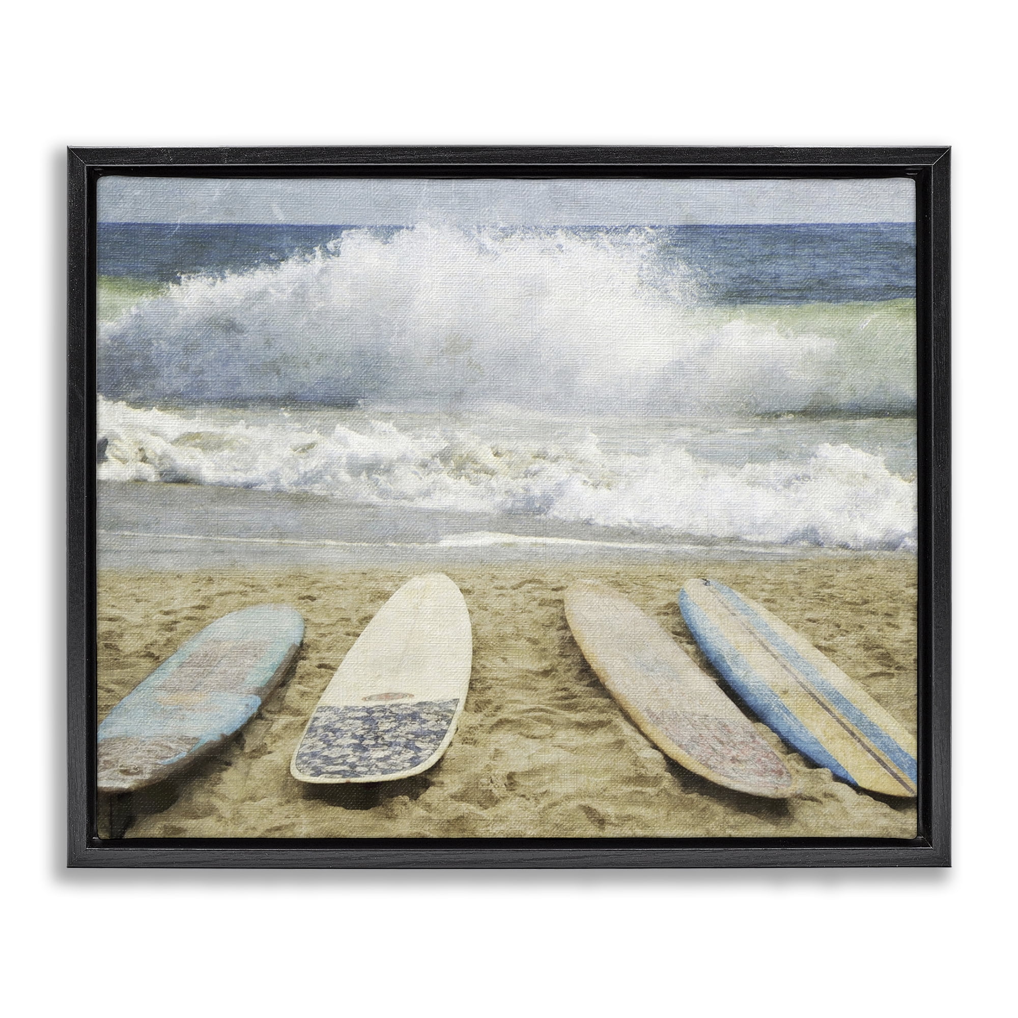Stupell Industries Surfboards At The Ready Black Framed Floater Canvas Wall Art, design by Grotto Studios