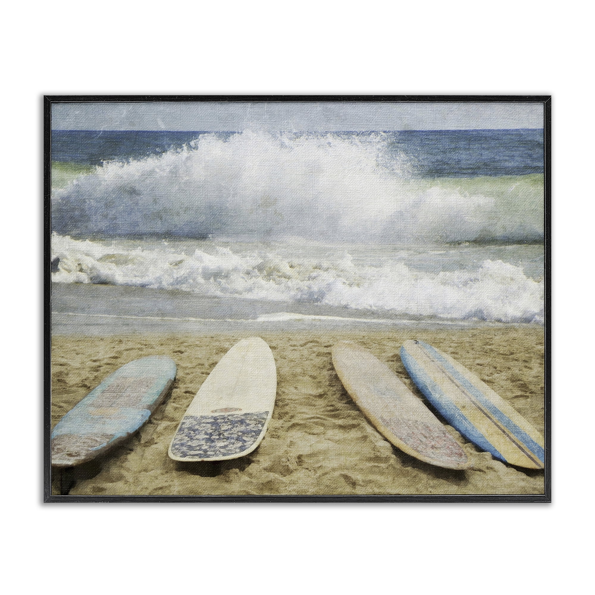 Stupell Industries Surfboards At The Ready Black Framed Giclee Art, design by Grotto Studios