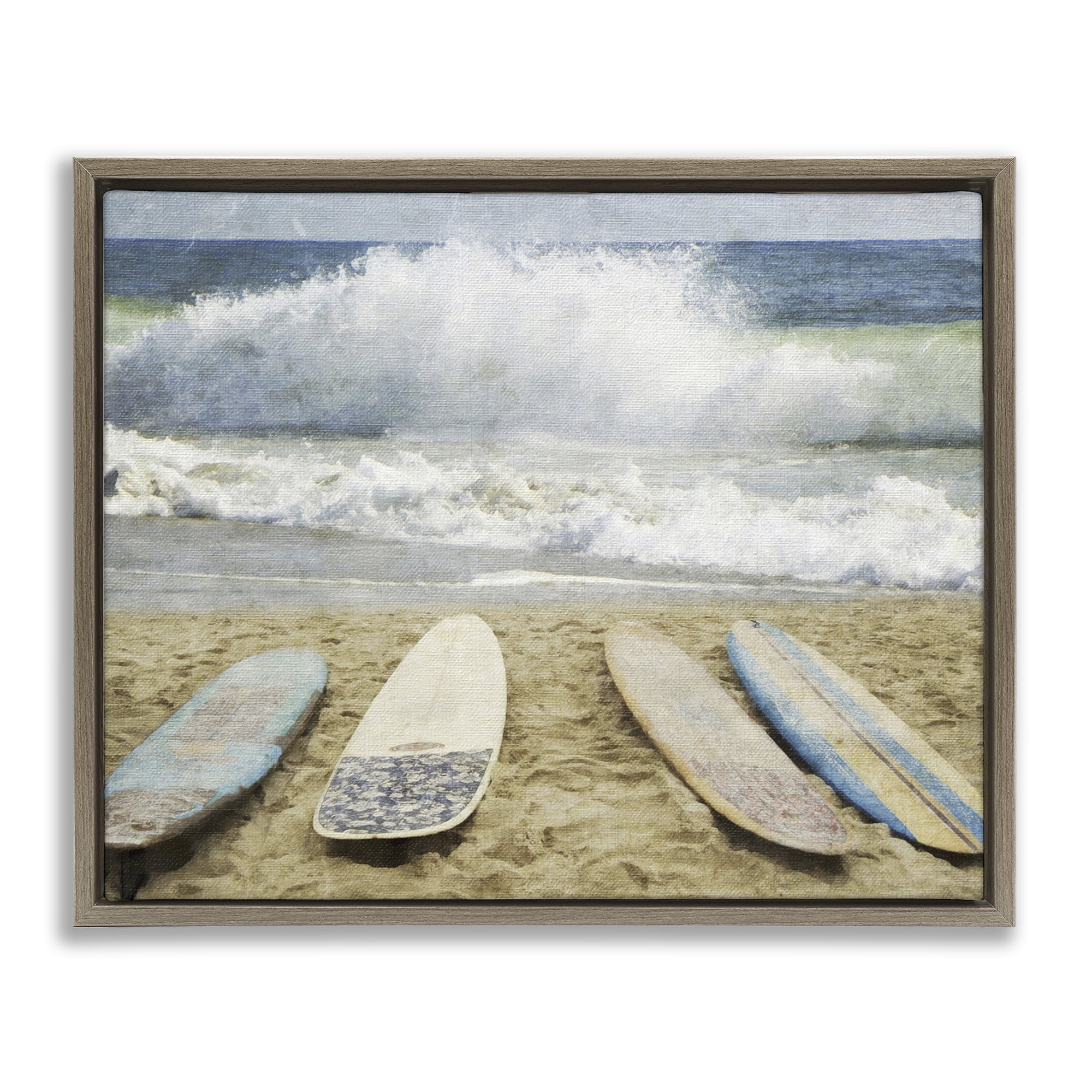 Stupell Industries Surfboards At The Ready Brown Framed Floater Canvas Wall Art, design by Grotto Studios
