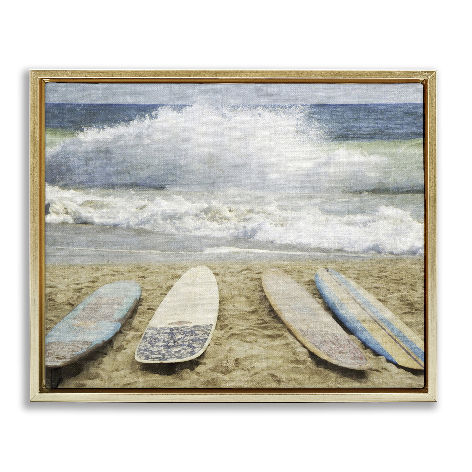 Stupell Industries Surfboards At The Ready Gold Framed Floater Canvas Wall Art, design by Grotto Studios