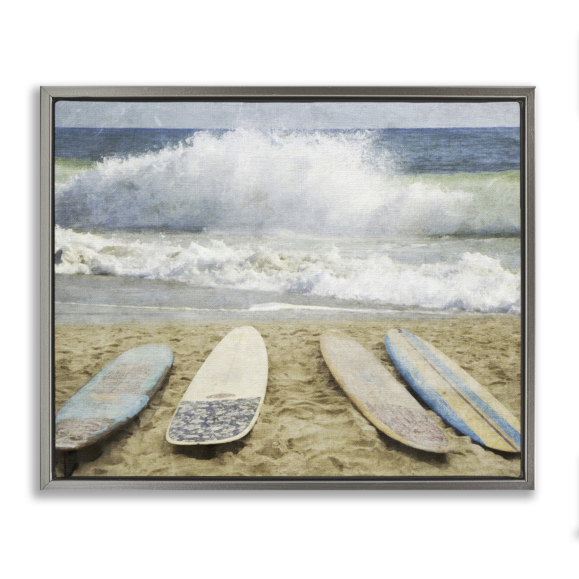 Stupell Industries Surfboards At The Ready Gray Framed Floater Canvas Wall Art, design by Grotto Studios