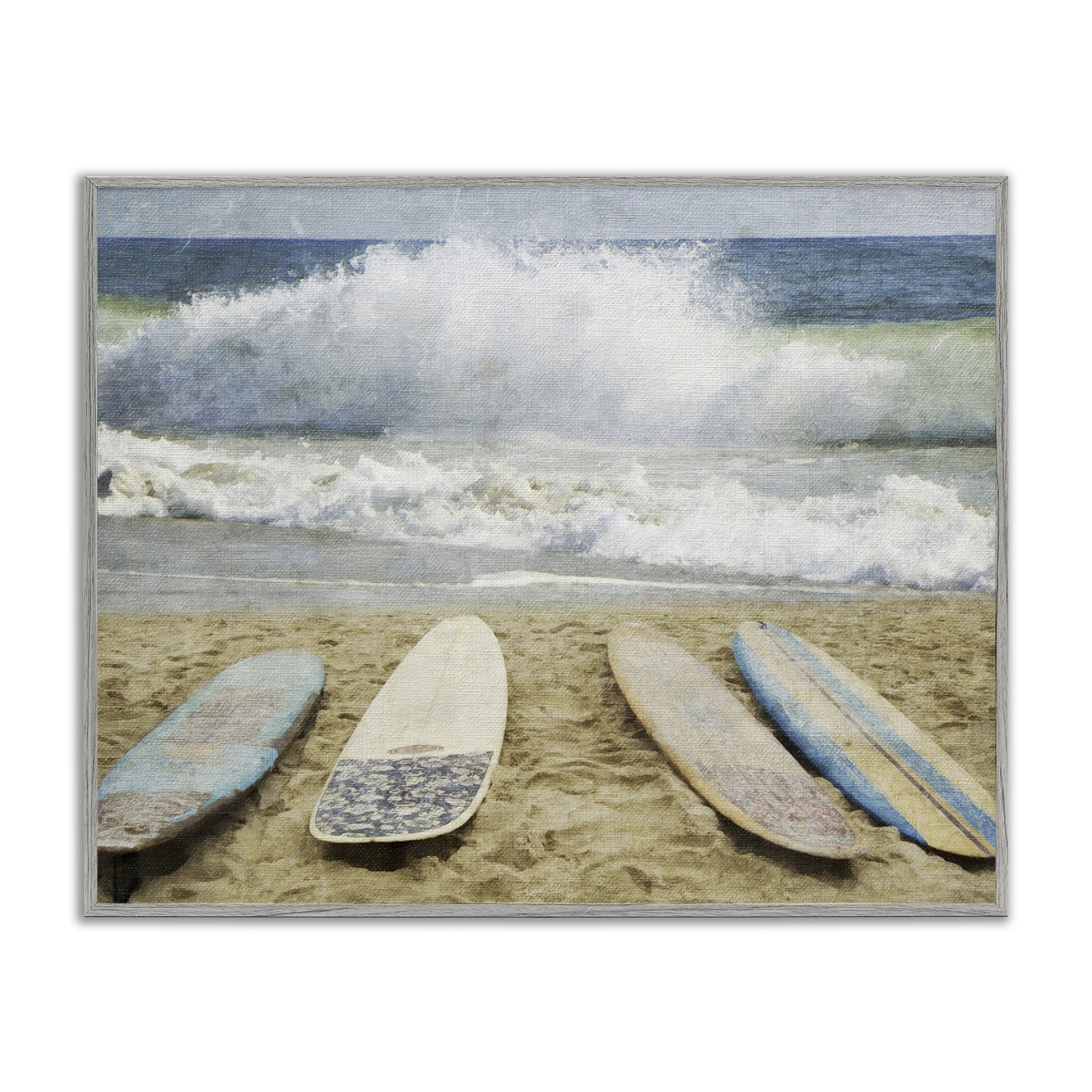 Stupell Industries Surfboards At The Ready Gray Framed Giclee Art, design by Grotto Studios