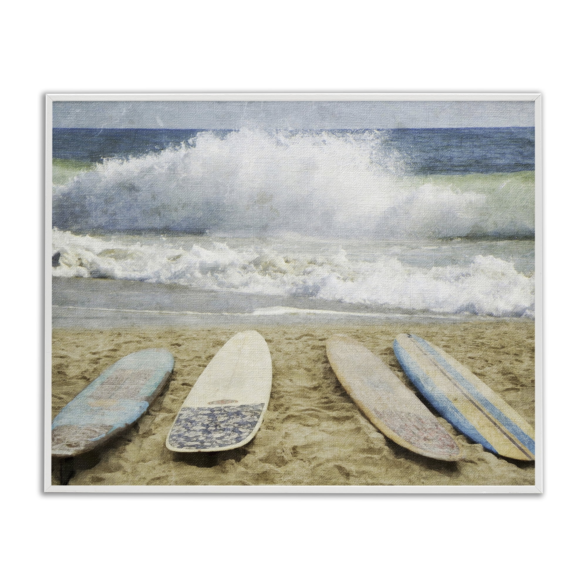 Stupell Industries Surfboards At The Ready White Framed Giclee Art, design by Grotto Studios