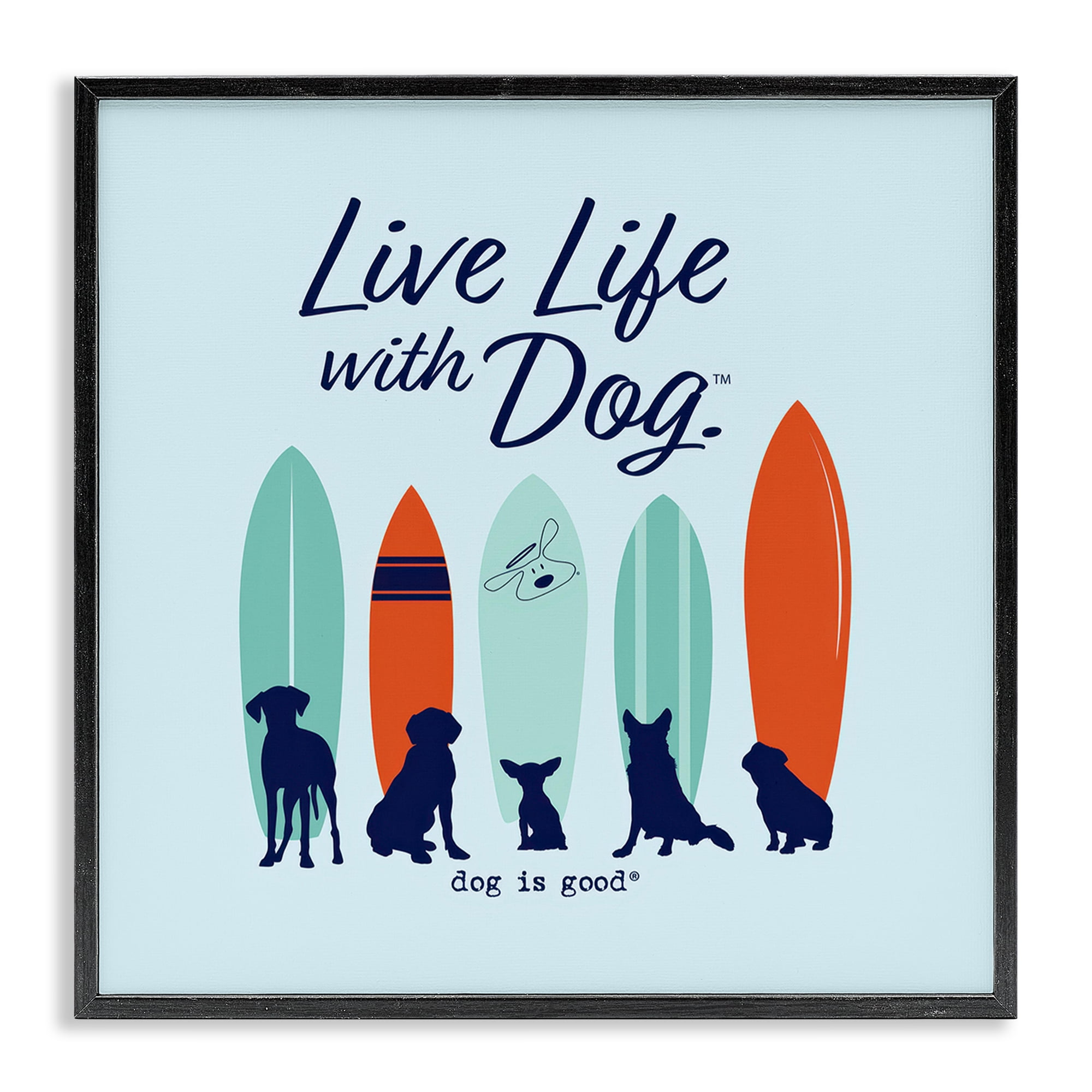 Stupell Industries Surfboards & Dogs Phrase Animals Painting Black Framed Art Print Wall Art, 17 x 17