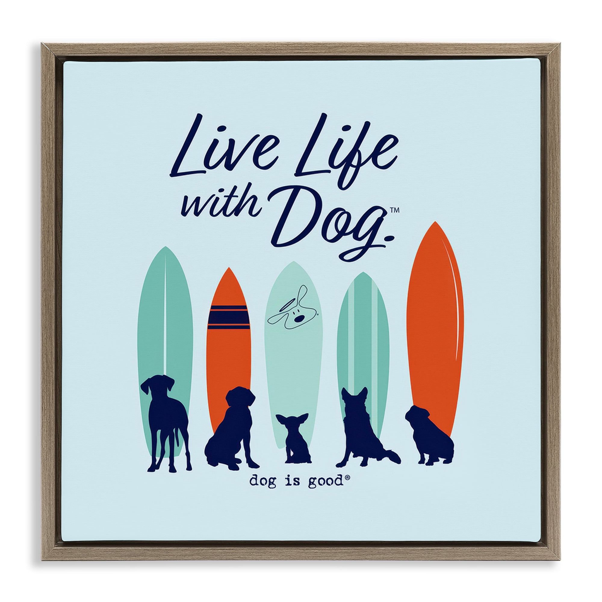 Stupell Industries Surfboards & Dogs Phrase Animals Painting Brown Floater Framed Canvas Art Print Wall Art, 18 x 18