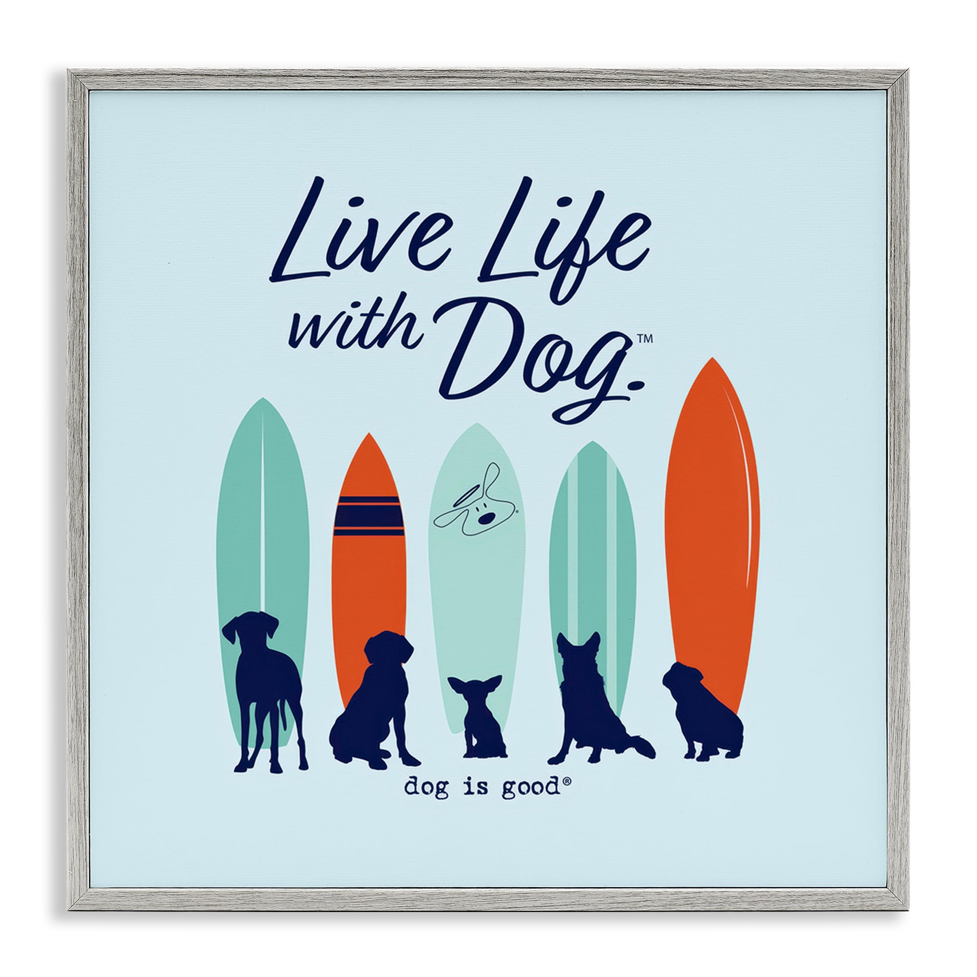 Stupell Industries Surfboards & Dogs Phrase Animals Painting Gray Framed Art Print Wall Art, 24 x 24