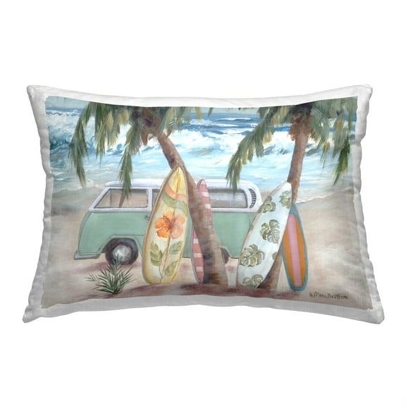 Stupell Industries Surfboards in Tropical Scene Decorative Printed Throw Pillow, 14 x 20