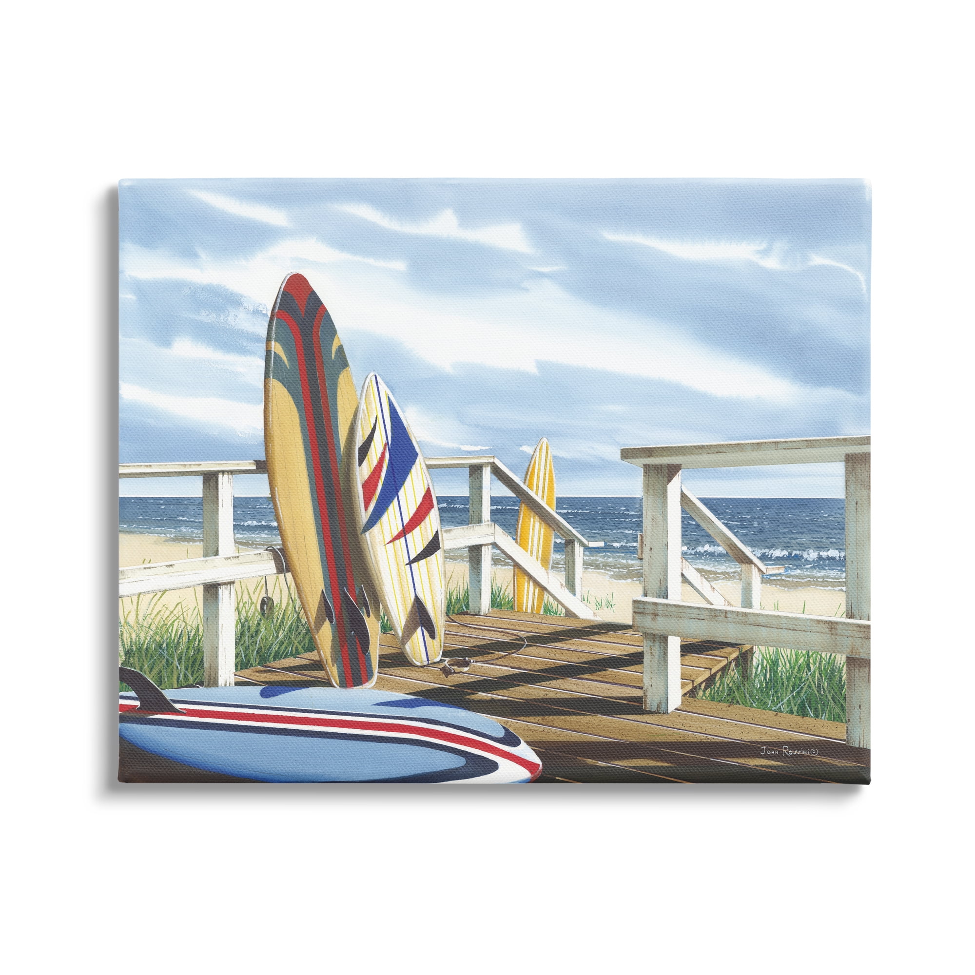 Stupell Industries Surfboards on Beach Deck Nature Painting Gallery Wrapped Canvas Print Wall Art, 48 x 36