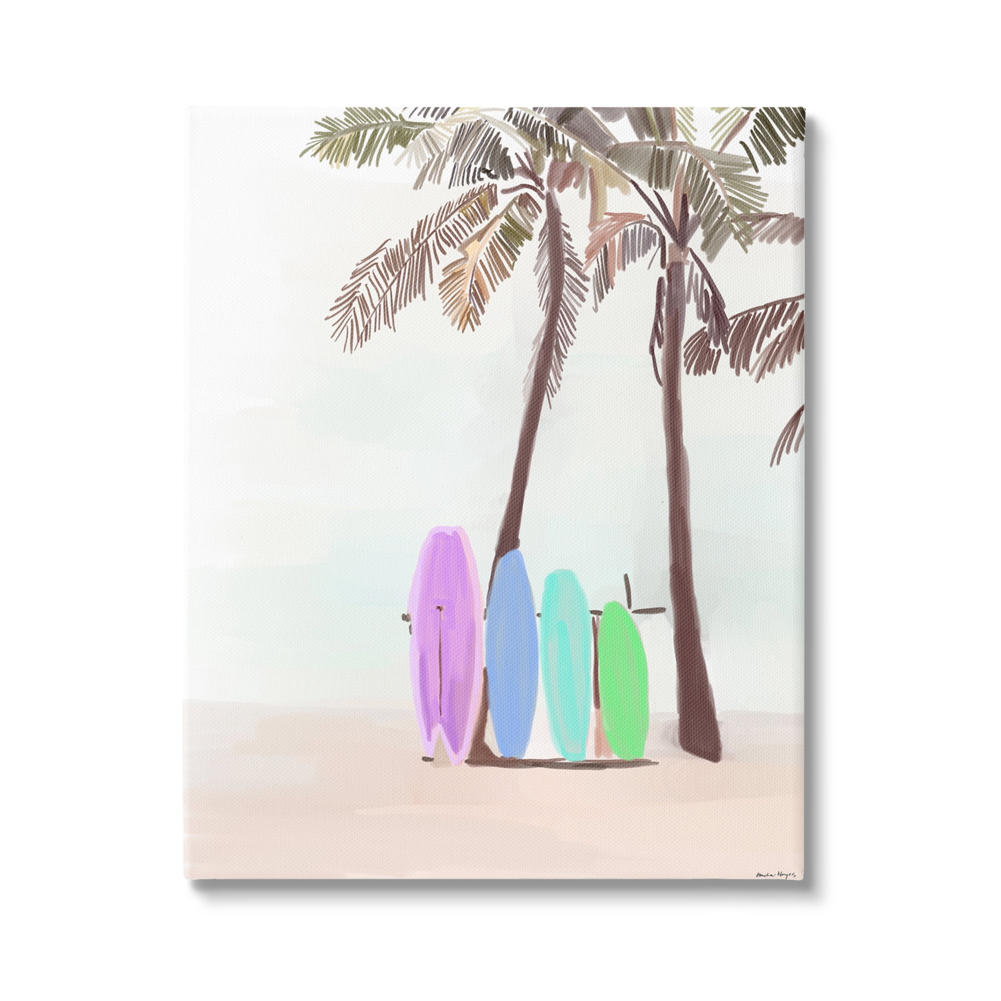 Stupell Industries Surfboards on Palm Trees Sports Painting Gallery Wrapped Canvas Print Wall Art, 16 x 20