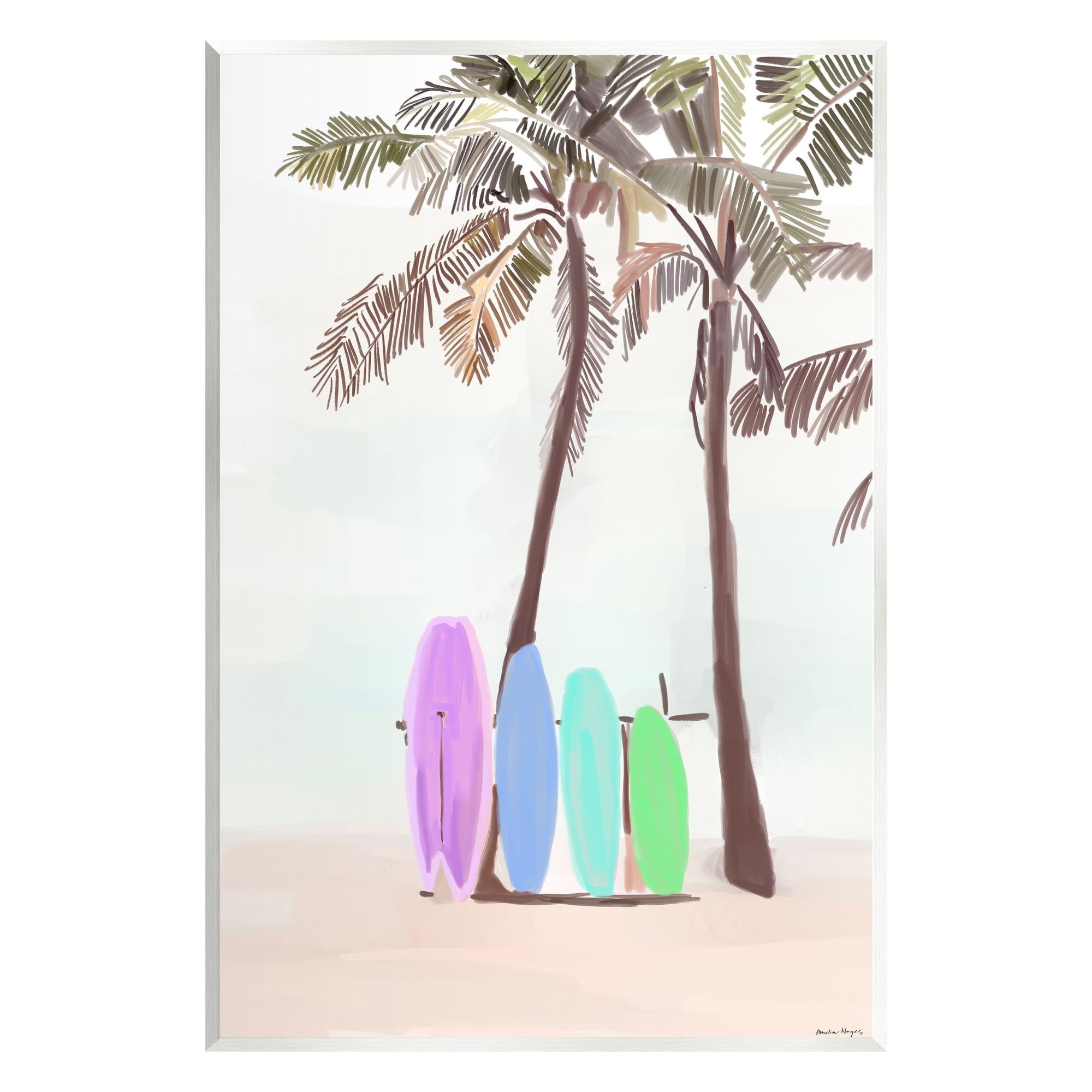 Stupell Industries Surfboards on Palm Trees Sports Painting Unframed Art Print Wall Art, 13 x 19
