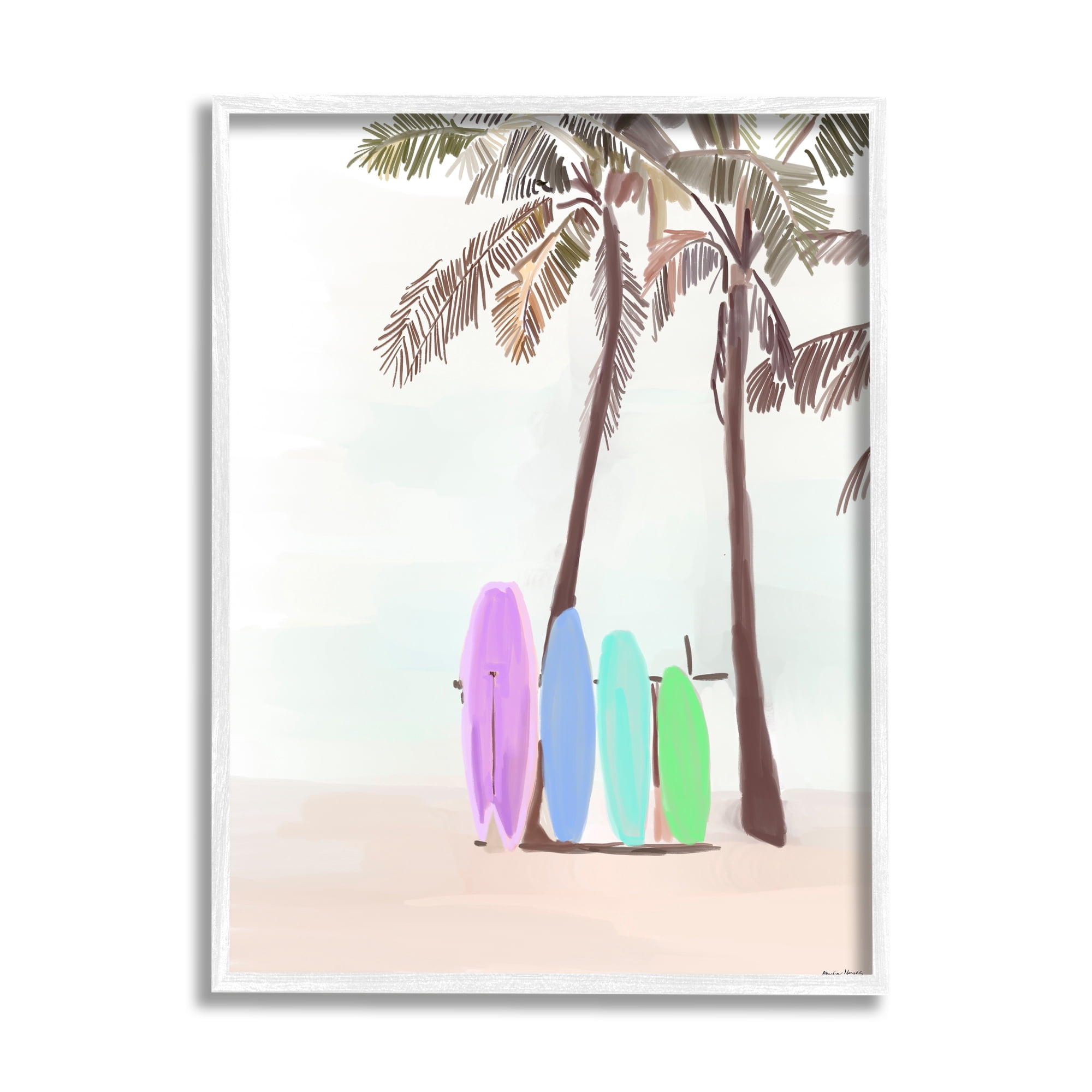 Stupell Industries Surfboards on Palm Trees Sports Painting White Framed Art Print Wall Art, 11 x 14