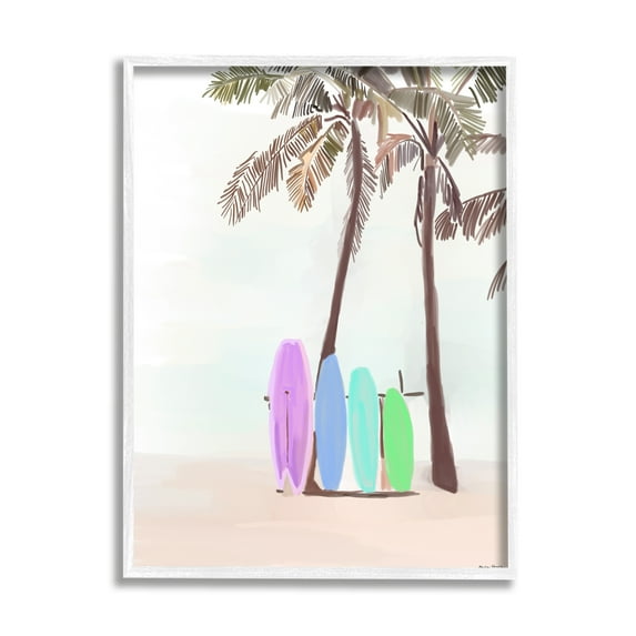 Stupell Industries Surfboards on Palm Trees Sports Painting White Framed Art Print Wall Art, 16 x 20