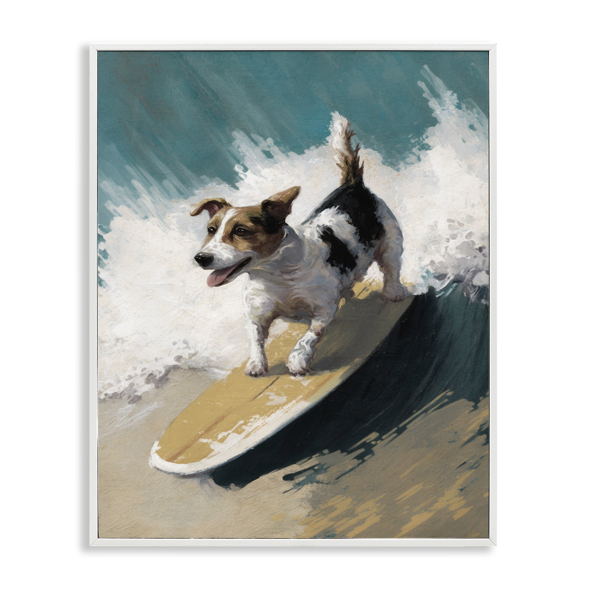 Stupell Industries Surfer Dog Catching Wave Animals Painting White Framed Art Print Wall Art, 11 x 14