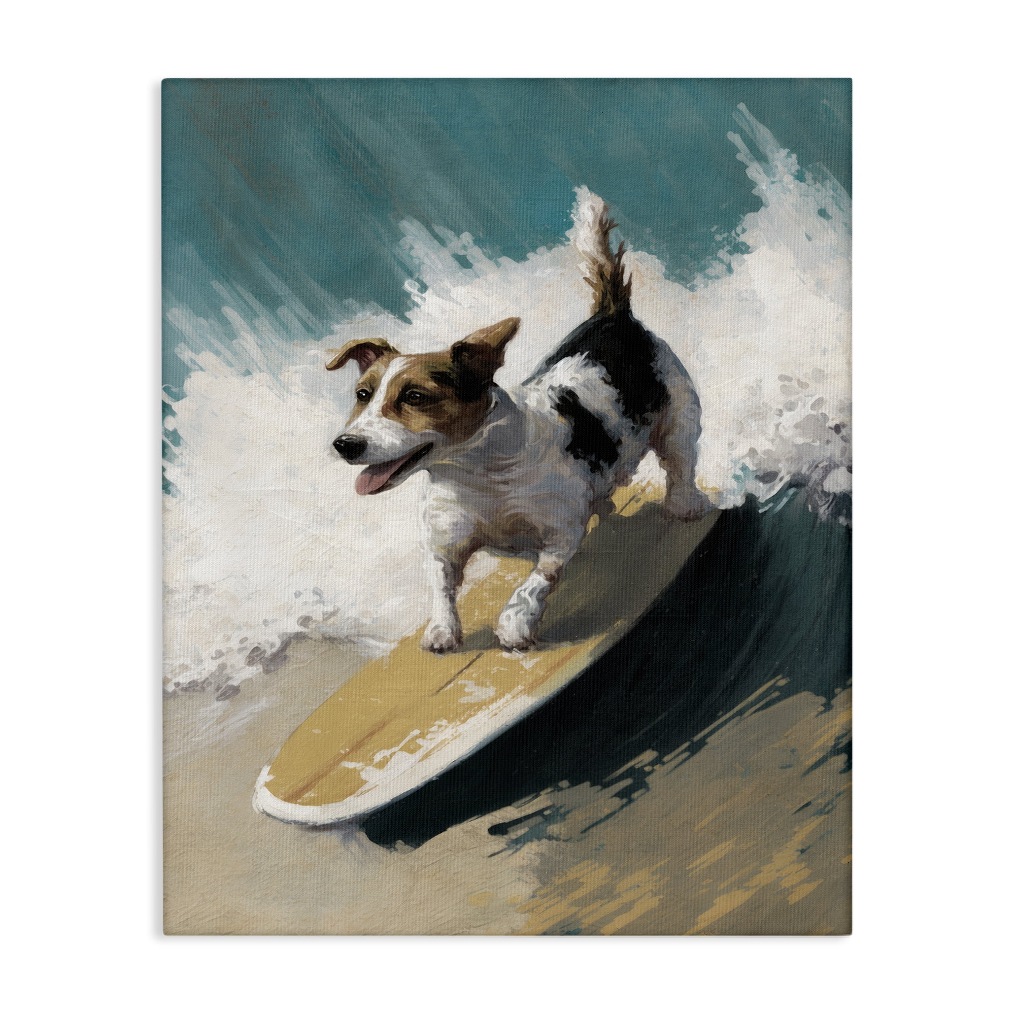 Stupell Industries Surfer Dog Catching Wave Animals Painting Wrapped Canvas Art Print Wall Art, 16 x 20