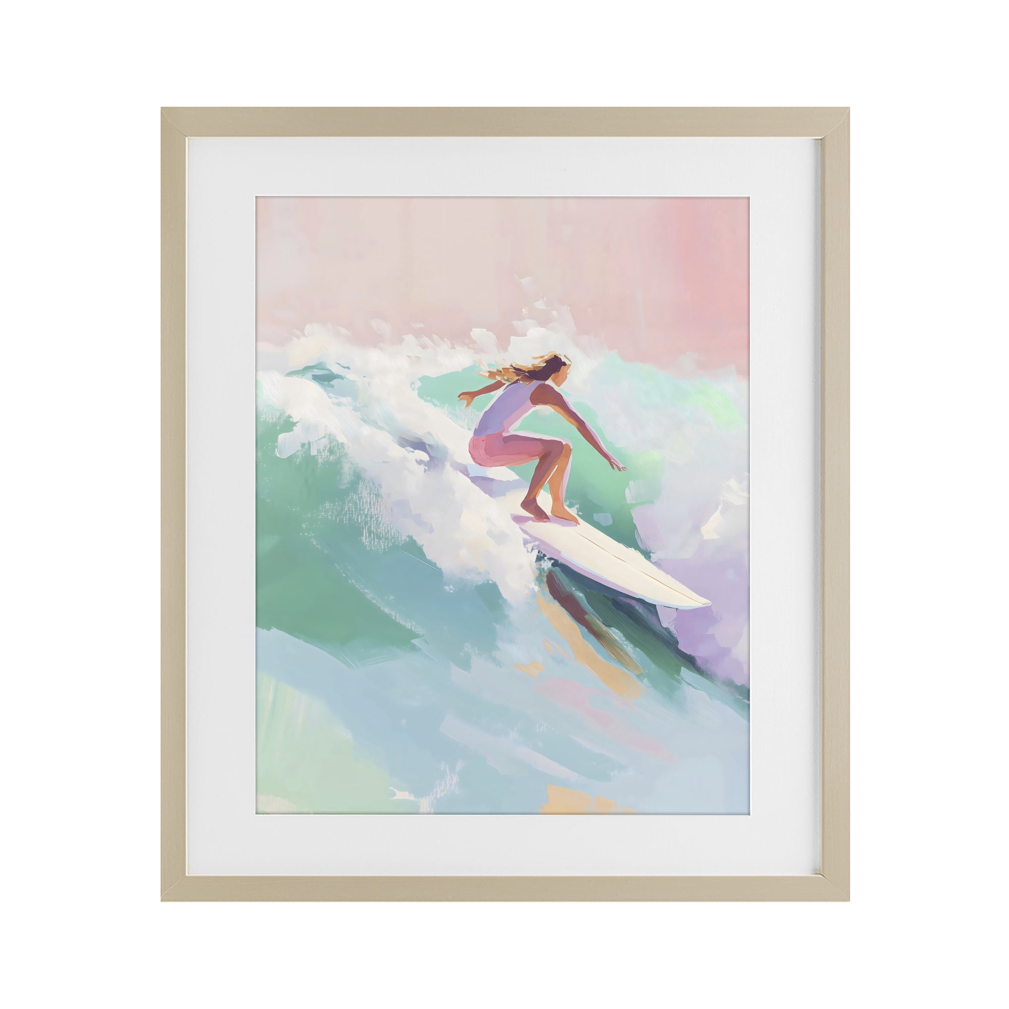 Stupell Industries Surfer Girl Riding Waves Birch Framed Print Under Glass, design by The Prints Vibe