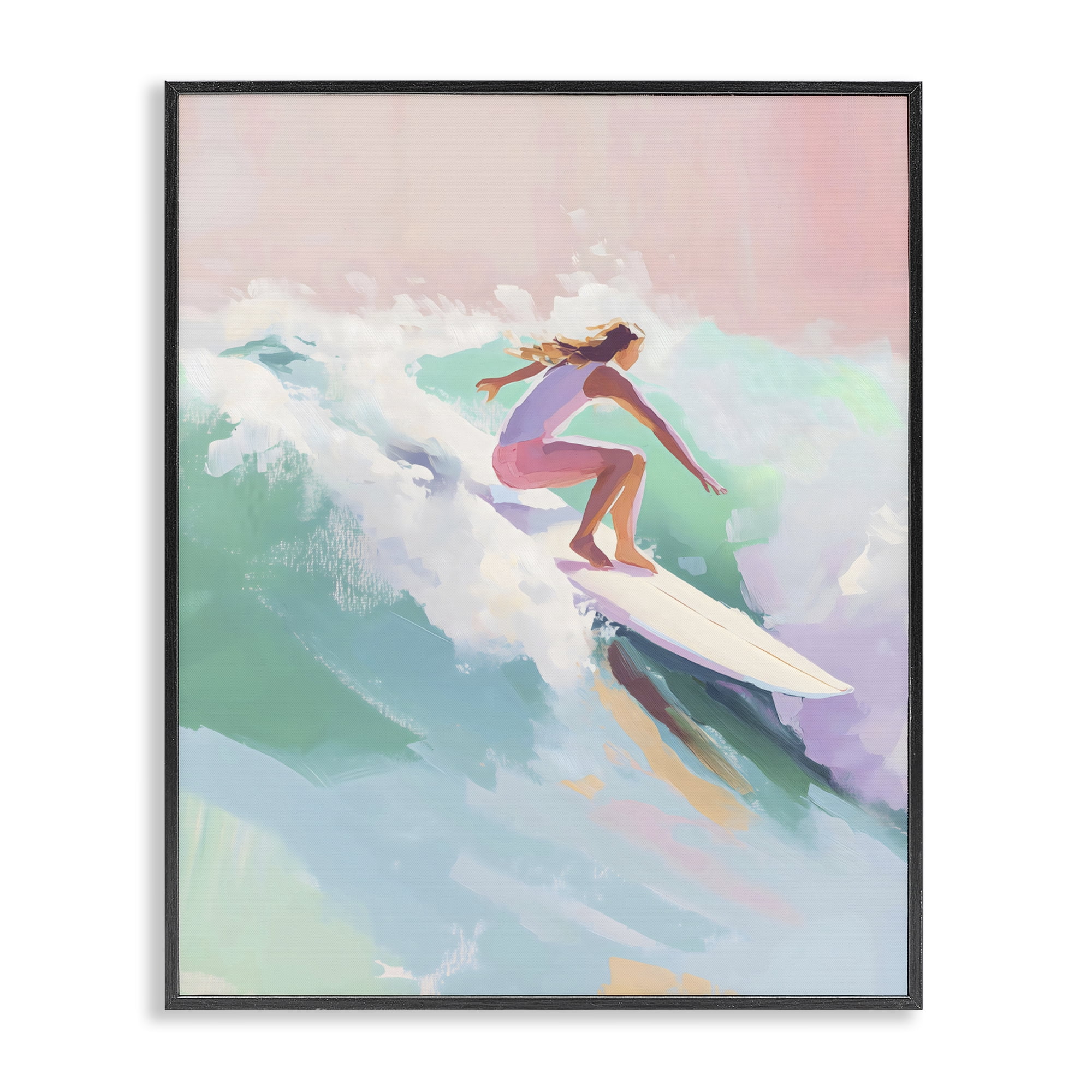 Stupell Industries Surfer Girl Riding Waves Black Framed Giclee Art, design by The Prints Vibe