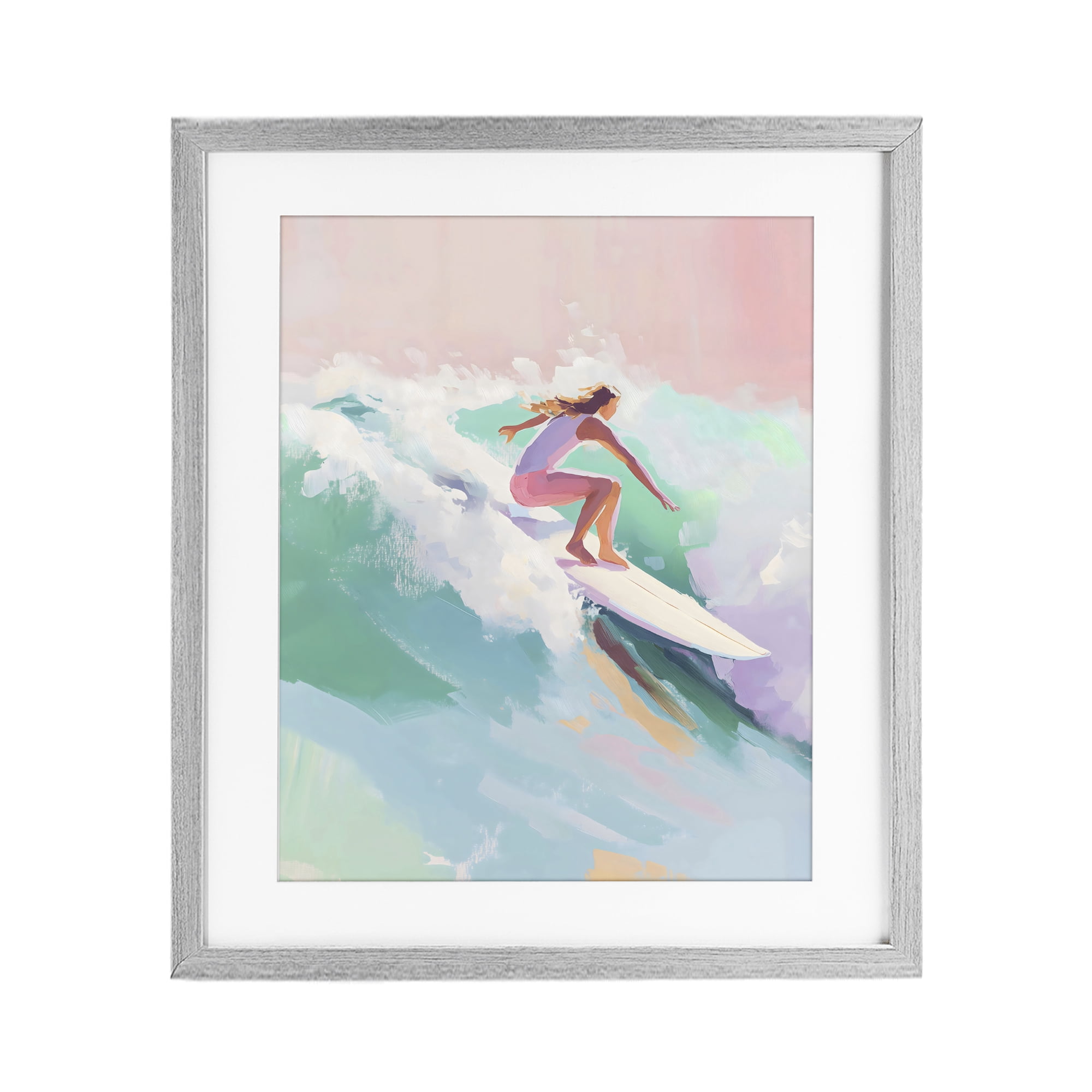 Stupell Industries Surfer Girl Riding Waves Gray Framed Print Under Glass, design by The Prints Vibe