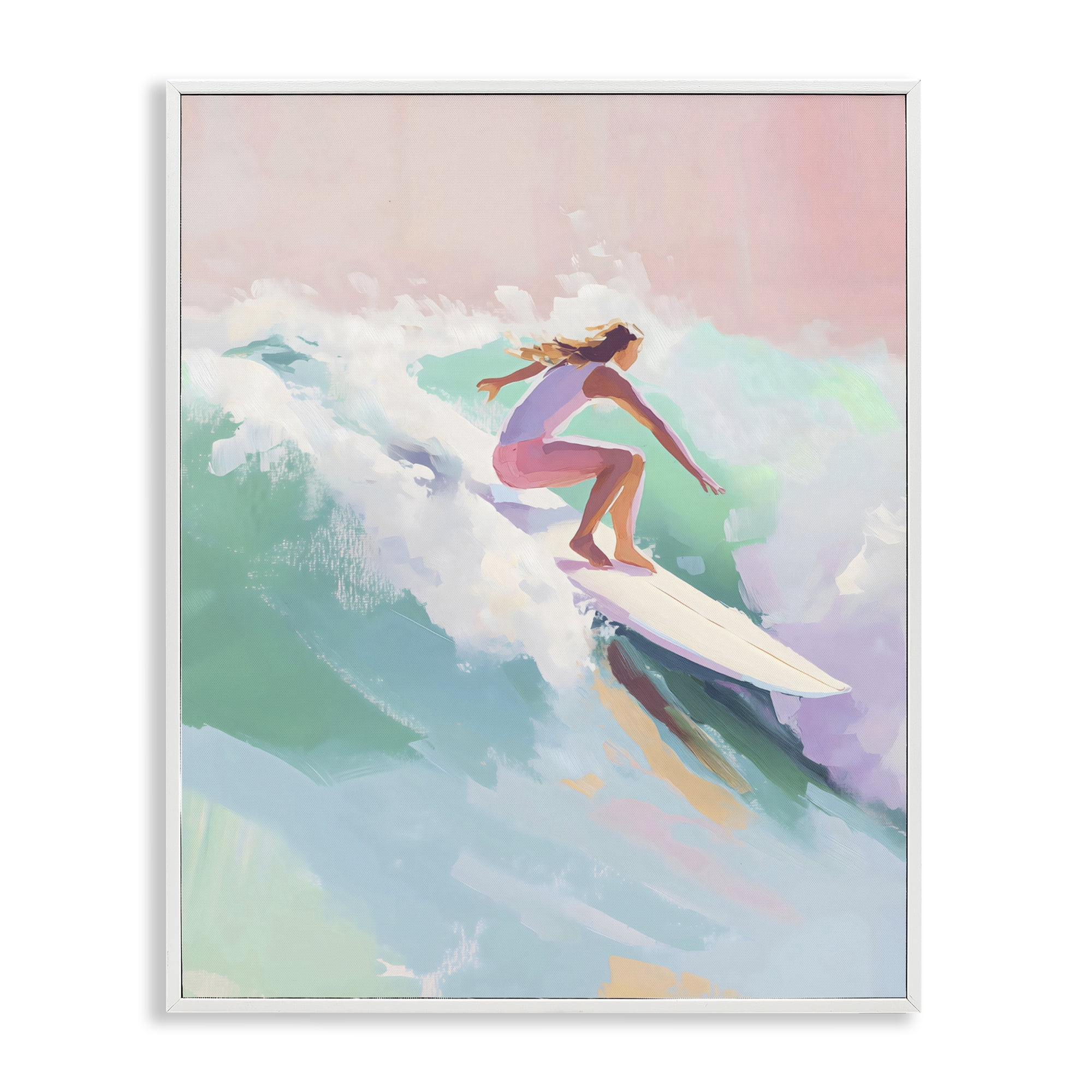 Stupell Industries Surfer Girl Riding Waves White Framed Giclee Art, design by The Prints Vibe