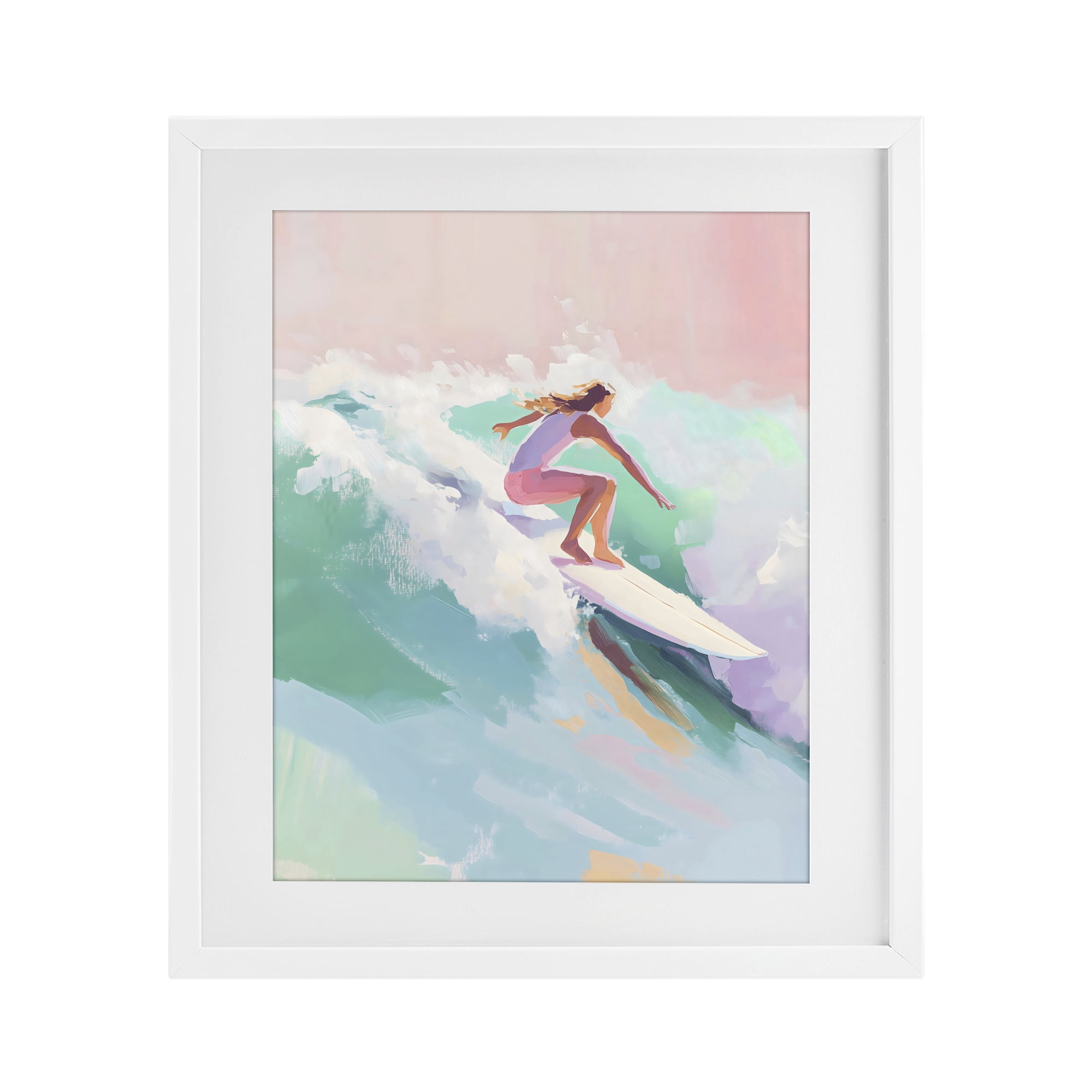 Stupell Industries Surfer Girl Riding Waves White Framed Print Under Glass, design by The Prints Vibe
