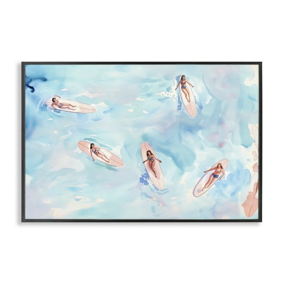 Stupell Industries Surfer Girls on Sea People Painting Black Framed Art Print Wall Art, 18 x 12
