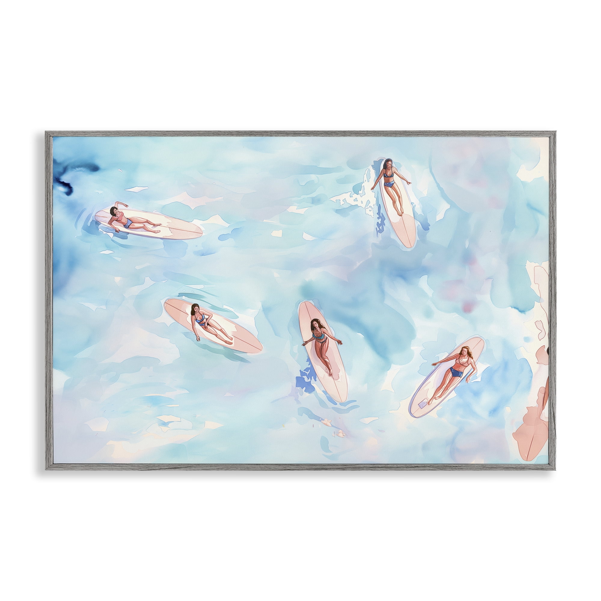 Stupell Industries Surfer Girls on Sea People Painting Gray Framed Art Print Wall Art, 18 x 12