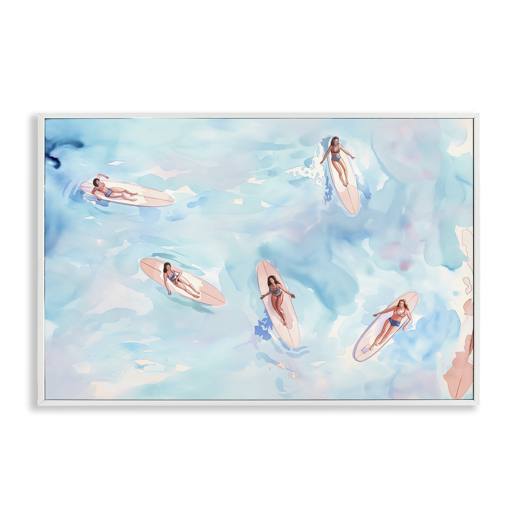 Stupell Industries Surfer Girls on Sea People Painting White Framed Art Print Wall Art, 24 x 16