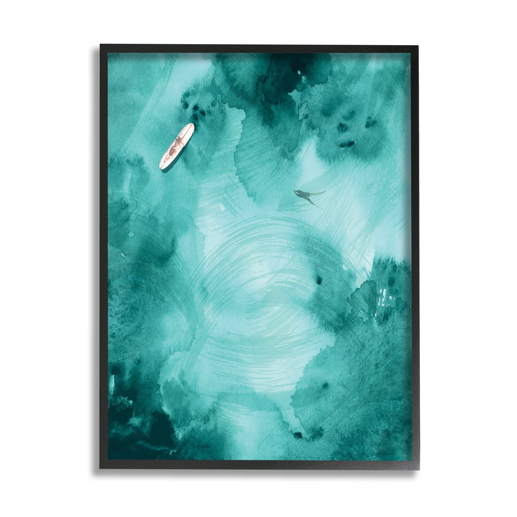 Stupell Industries Surfer On Deep Blue Water Ariel Ocean View Graphic Art Black Framed Art Print Wall Art, 24x30, by Jennifer Paxton Parker