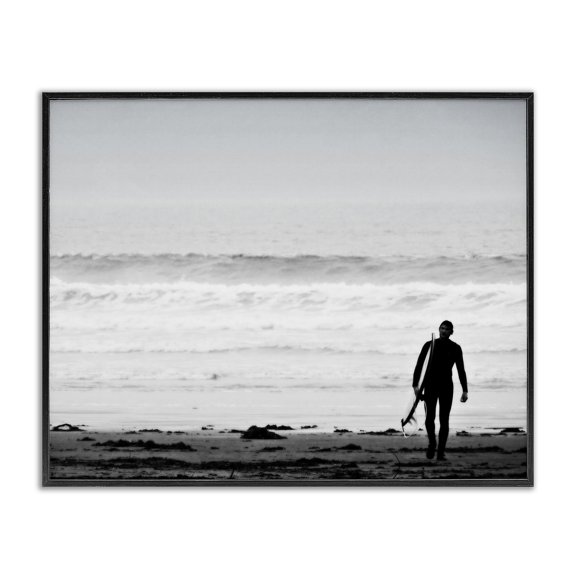 Stupell Industries Coastal Surfer Silhouette Beach Stroll Distant Ocean Waves Black Framed Giclee Art, 14 x 11, by Graffitee Studios