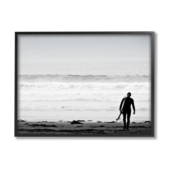 Stupell Industries Surfer Silhouette Beach Stroll Distant Ocean Waves Photograph Black Framed Art Print Wall Art, Design by Graffitee Studios