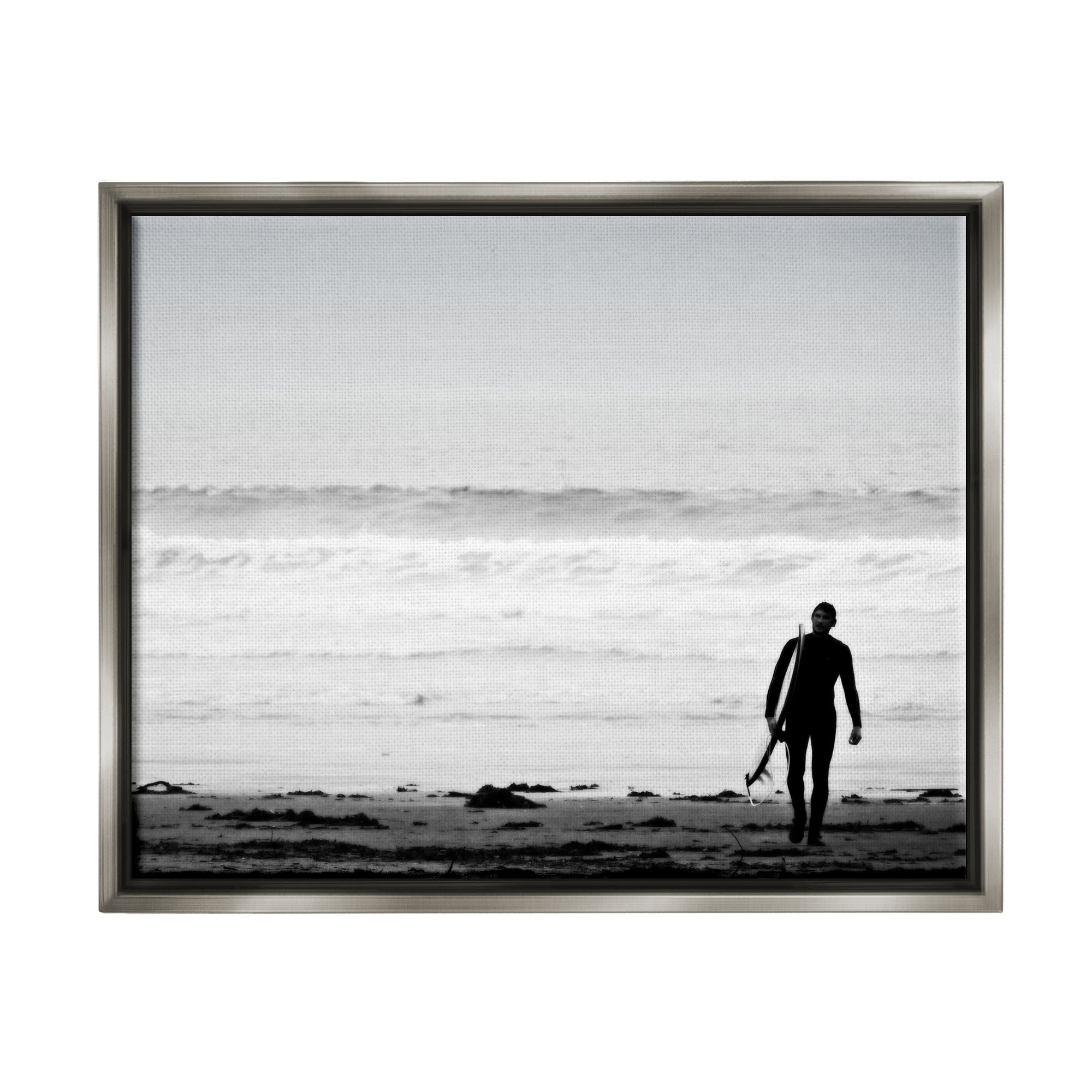 Stupell Industries Surfer Silhouette Beach Stroll Distant Ocean Waves Photograph Luster Gray Floating Framed Canvas Print Wall Art, Design by Graffitee Studios