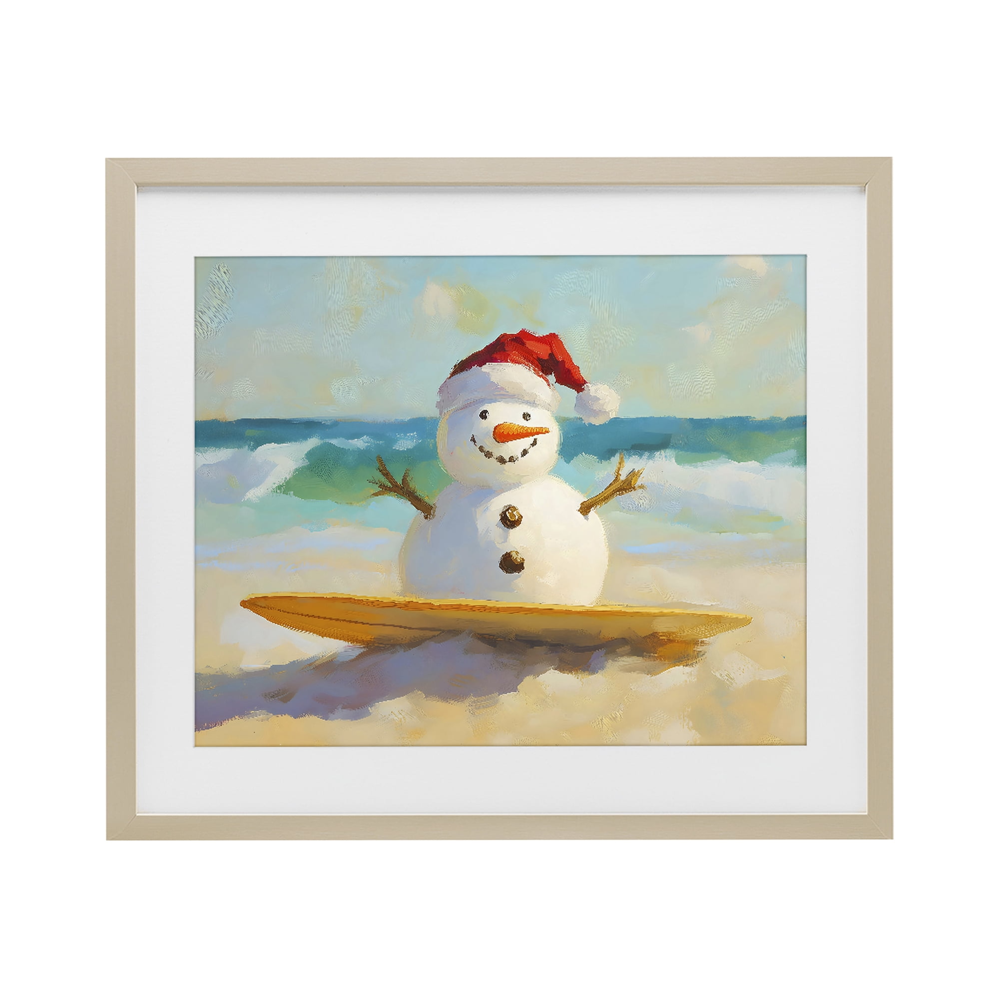 Stupell Industries Surfer Snowman on Beach Birch Framed Print Under Glass, design by The Prints Vibe