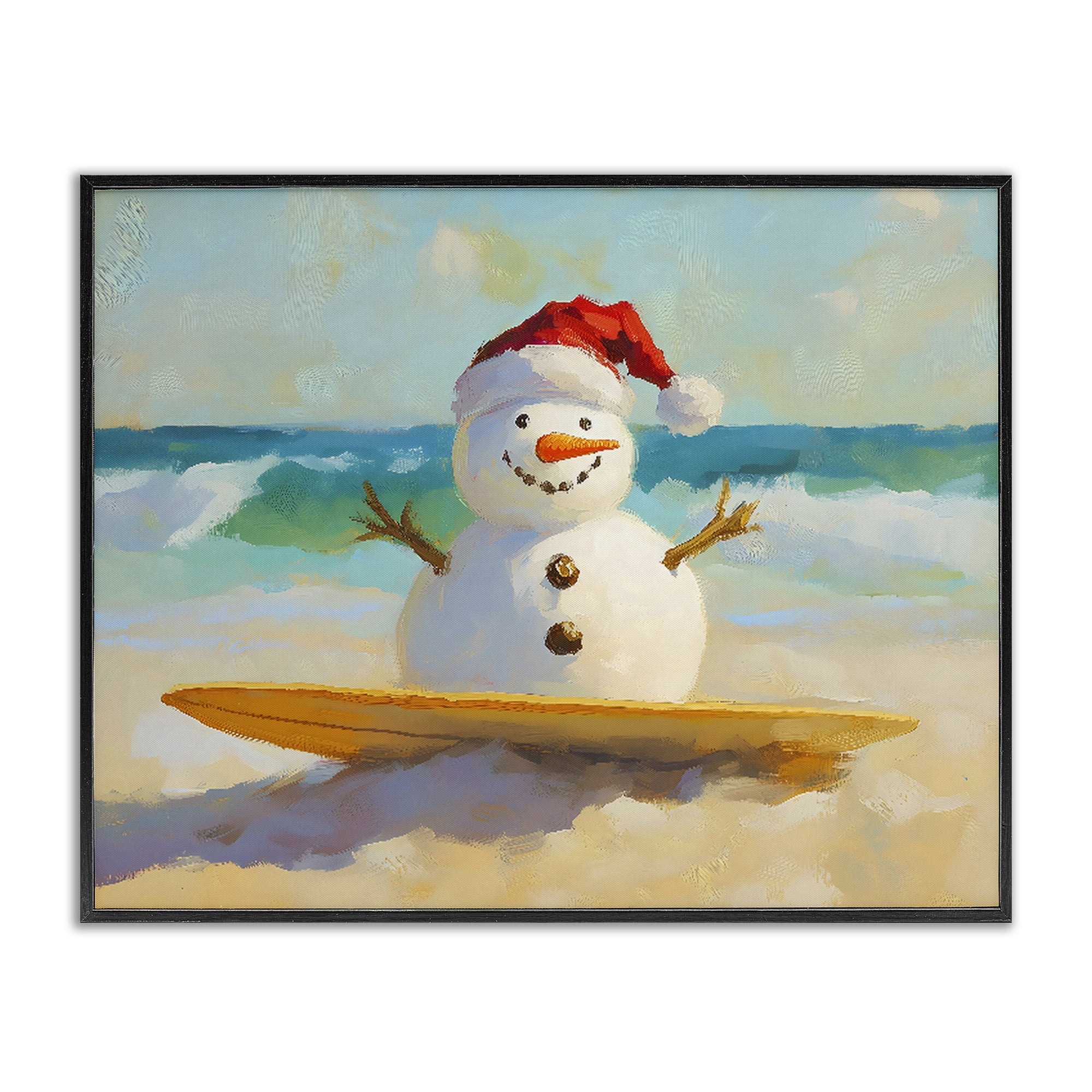 Stupell Industries Surfer Snowman on Beach Black Framed Giclee Art, design by The Prints Vibe