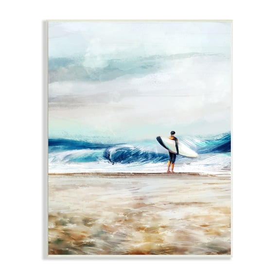 Stupell Industries Surfer Standing Coast Busy Beach Waves Abstract Scene, 13 x 19,Design by Ziwei Li