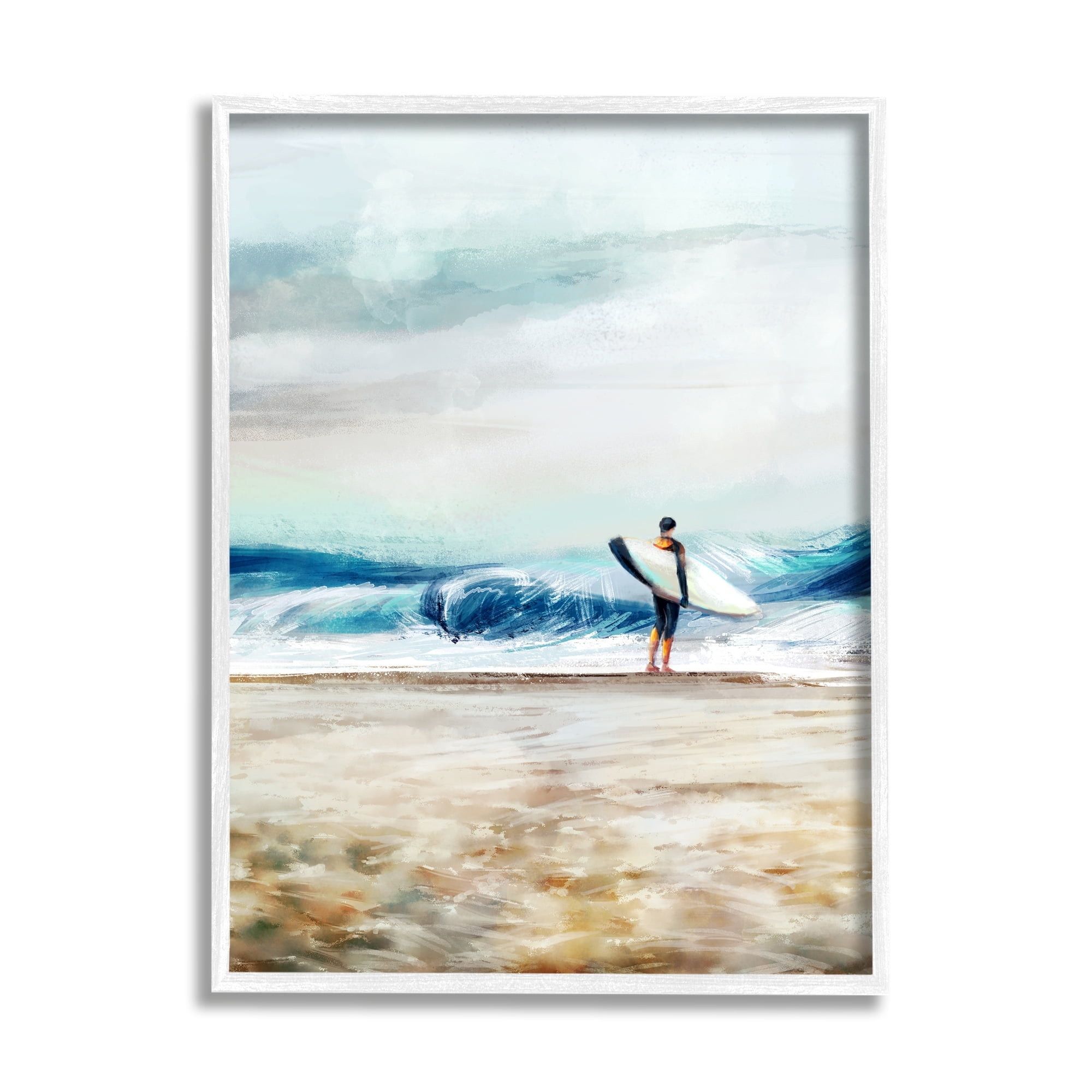 Stupell Industries Surfer Standing Coast Busy Beach Waves Abstract Scene, 16 x 20,Design by Ziwei Li