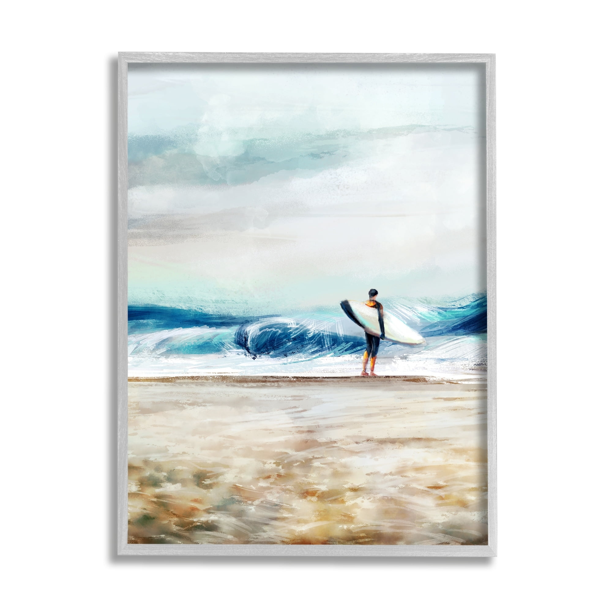 Stupell Industries Surfer Standing Coast Busy Beach Waves Abstract Scene, 16 x 20,Design by Ziwei Li