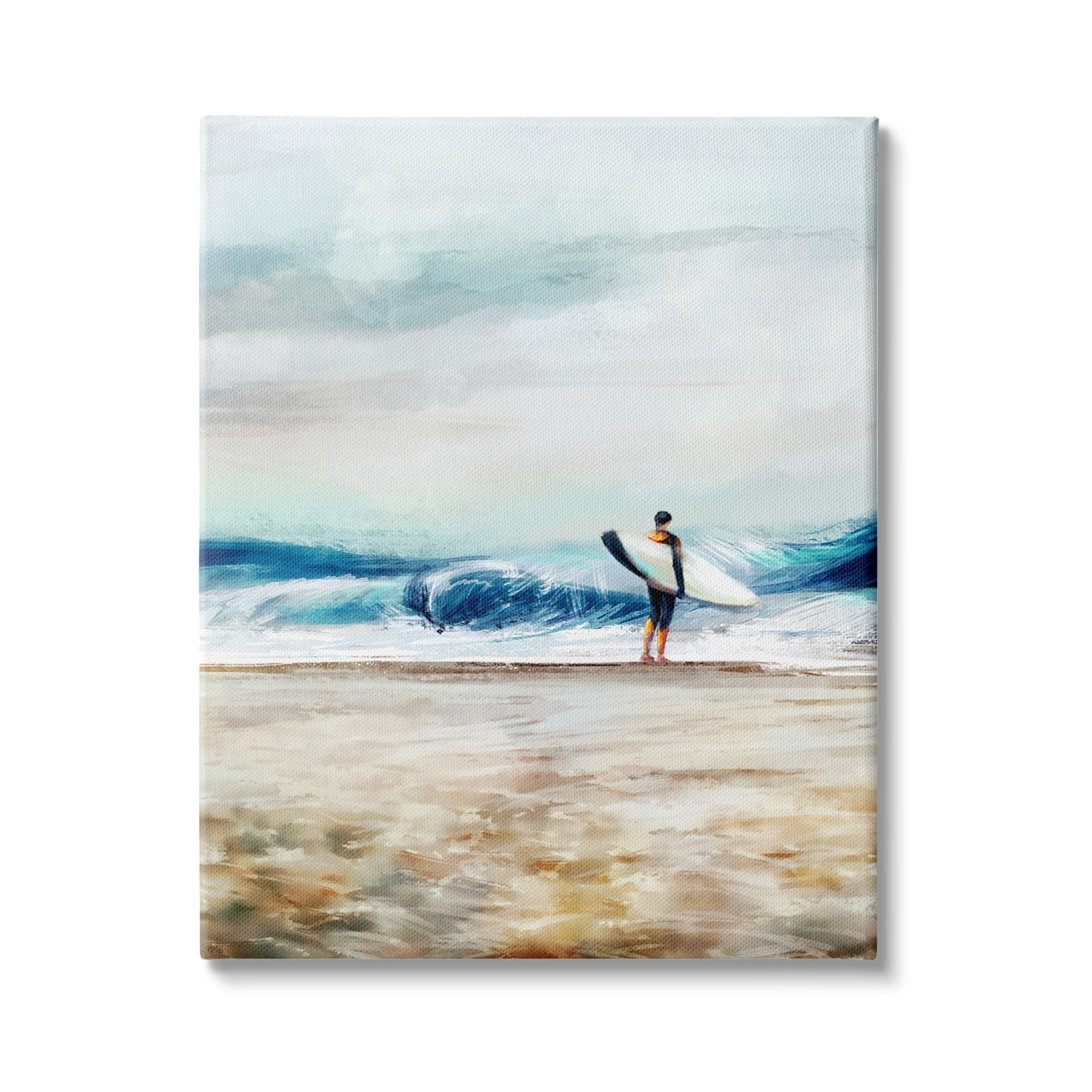 Stupell Industries Surfer Standing Coast Busy Beach Waves Abstract Scene, 16 x 20,Design by Ziwei Li