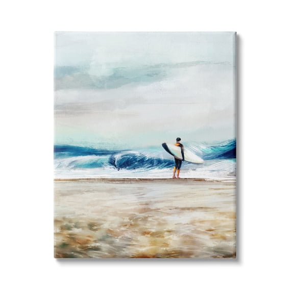 Stupell Industries Surfer Standing Coast Busy Beach Waves Abstract Scene, 16 x 20,Design by Ziwei Li