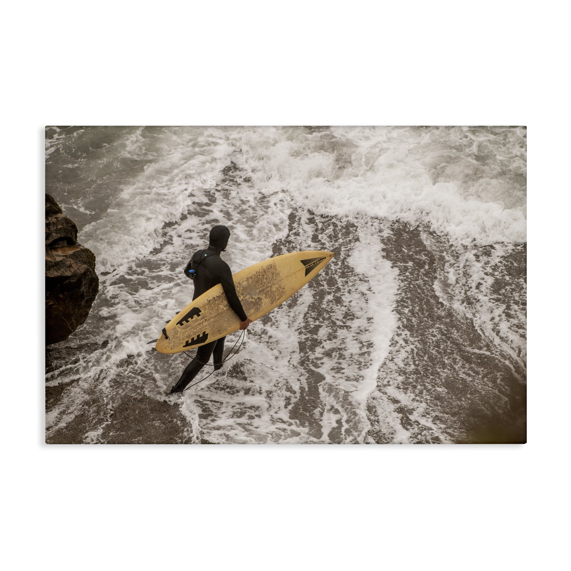 Stupell Industries Surfer Strolling Shore People Photography Wrapped Canvas Art Print Wall Art, 24 x 16