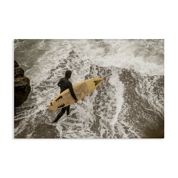 Stupell Industries Surfer Strolling Shore People Photography Wrapped Canvas Art Print Wall Art, 45 x 30